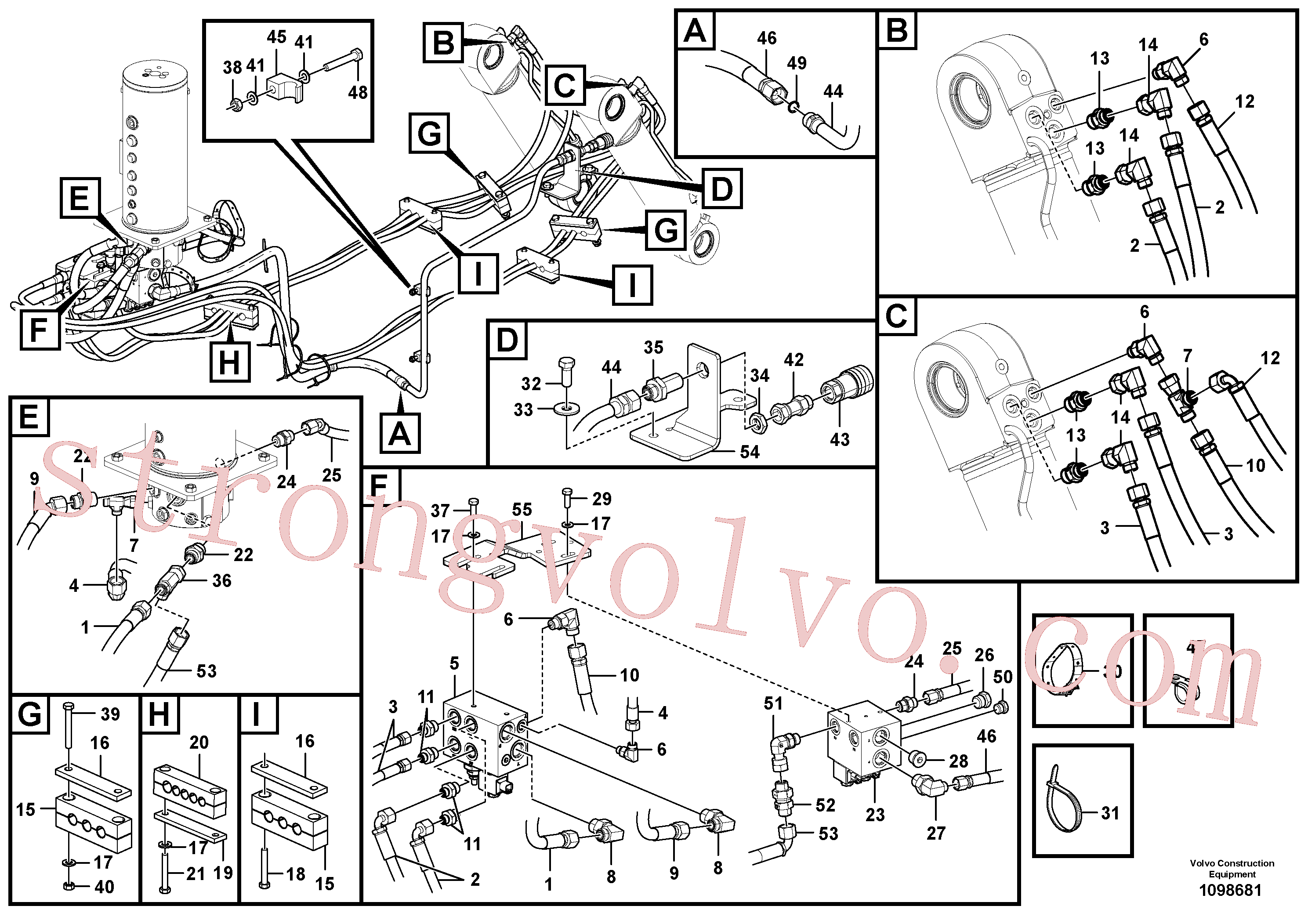 VOE937281 Volvo Sistema hidráulico de trabalho, lâmina niveladora traseira(1098681 Montagem)