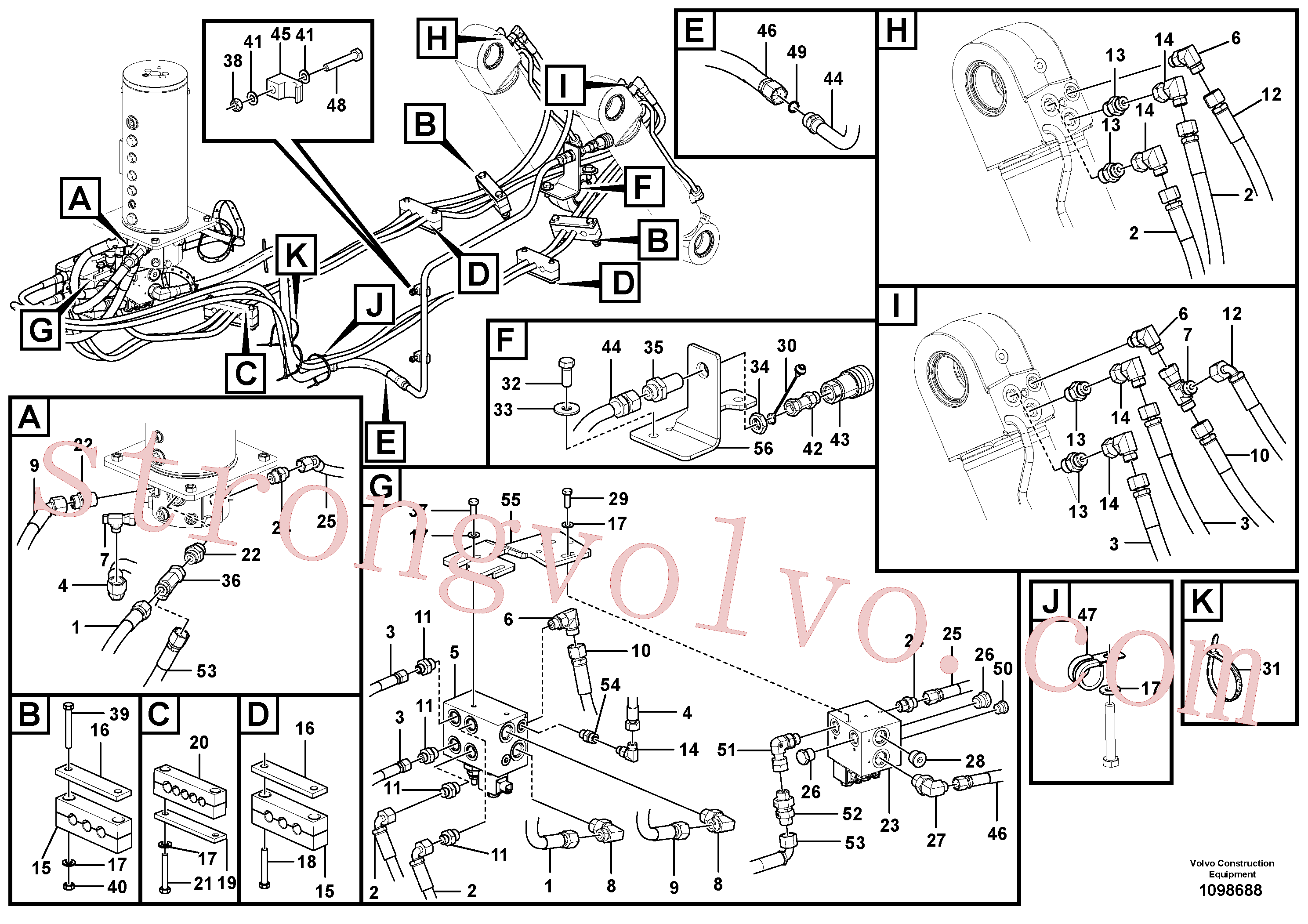 VOE15018255 Volvo Sistema hidráulico de trabalho, lâmina niveladora traseira(1098688 Montagem)