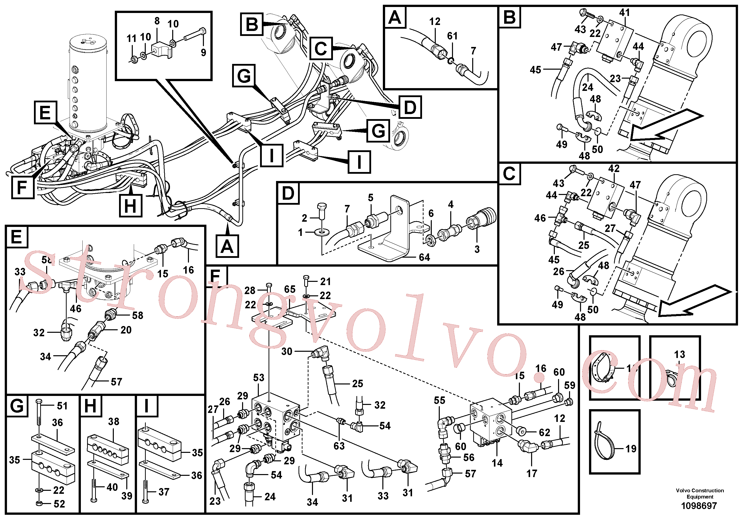VOE15800372 Volvo Sistema hidráulico de trabalho, lâmina niveladora traseira(1098697 Montagem)