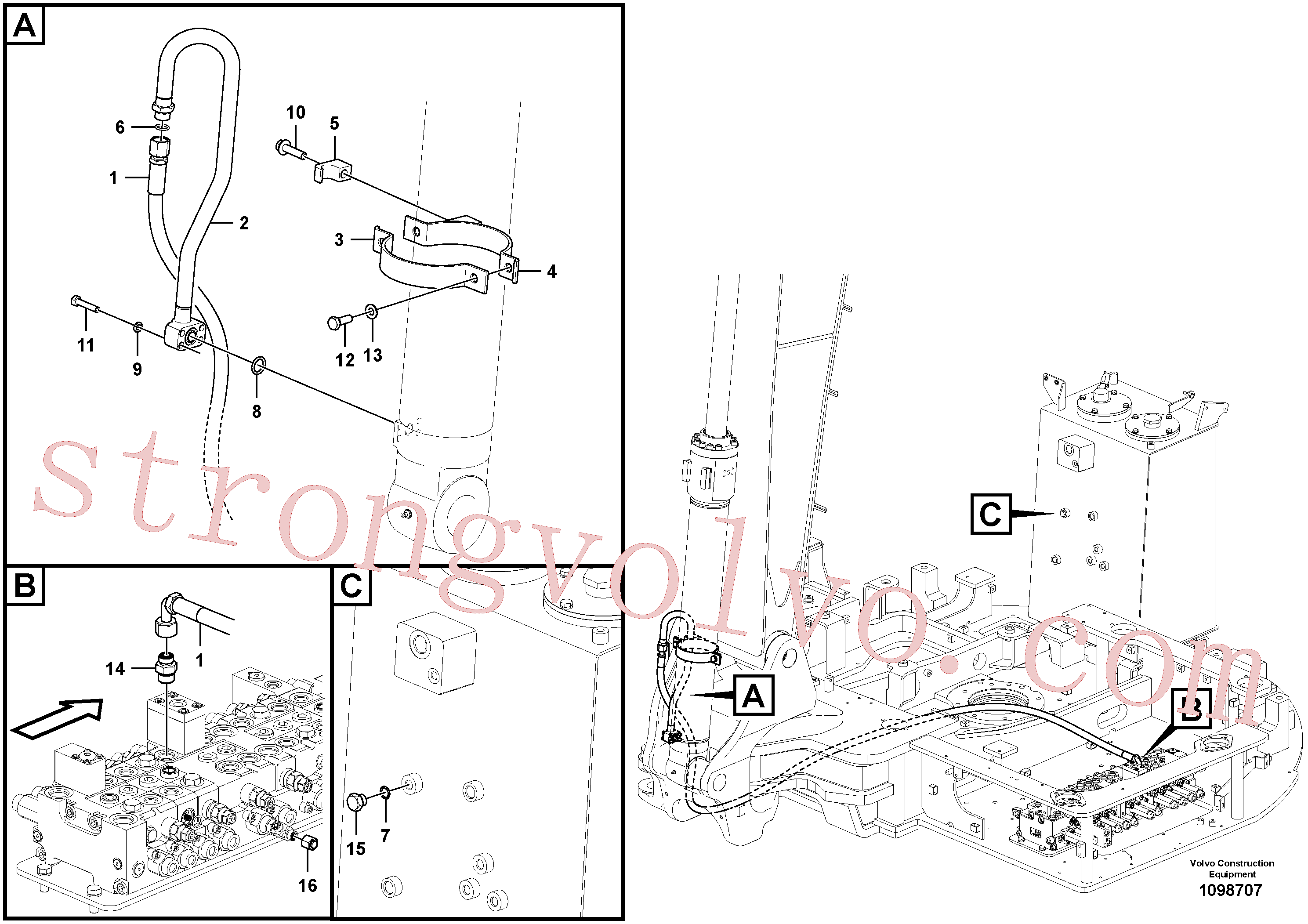 VOE14521088 Volvo Hidráulica de serviço, cilindro da lança(1098707 Montagem)