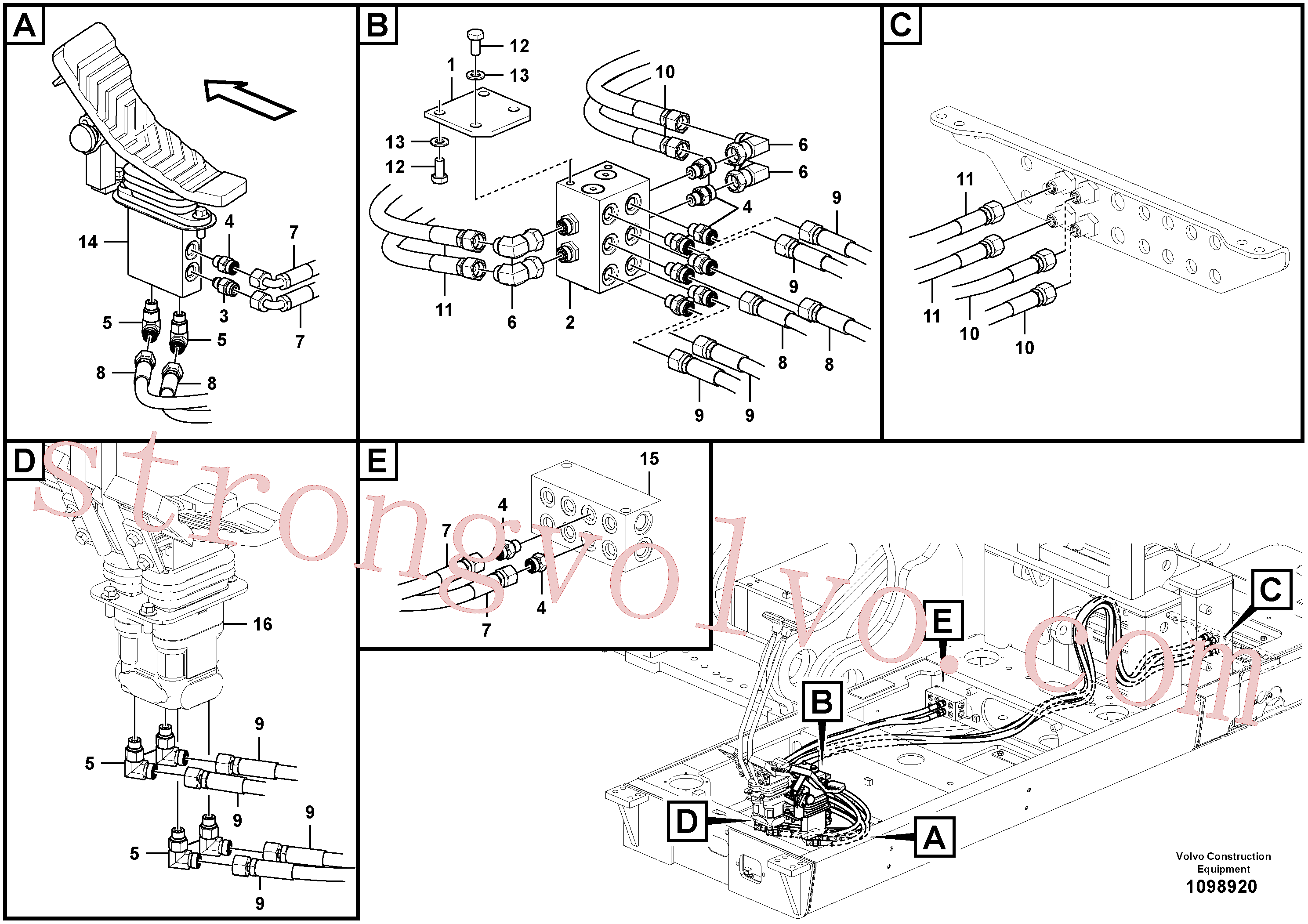 VOE14728755 Volvo Sistema servomotor, válvula de comando para pedal da válvula de comando(1098920 Montagem)