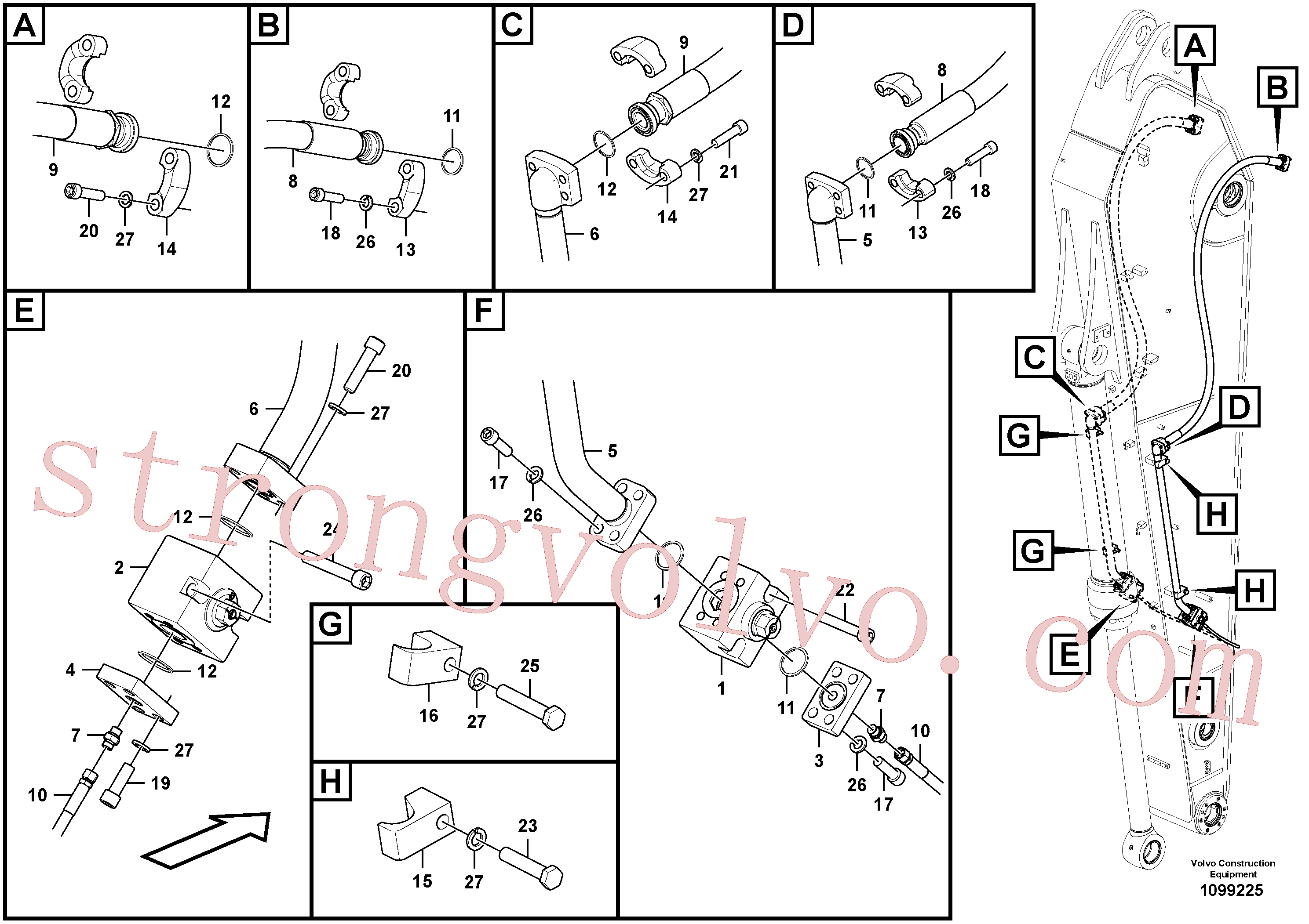 VOE997531 Volvo Hidráulica de serviço, martelo e cortador para braço de afundamento(1099225 Montagem)