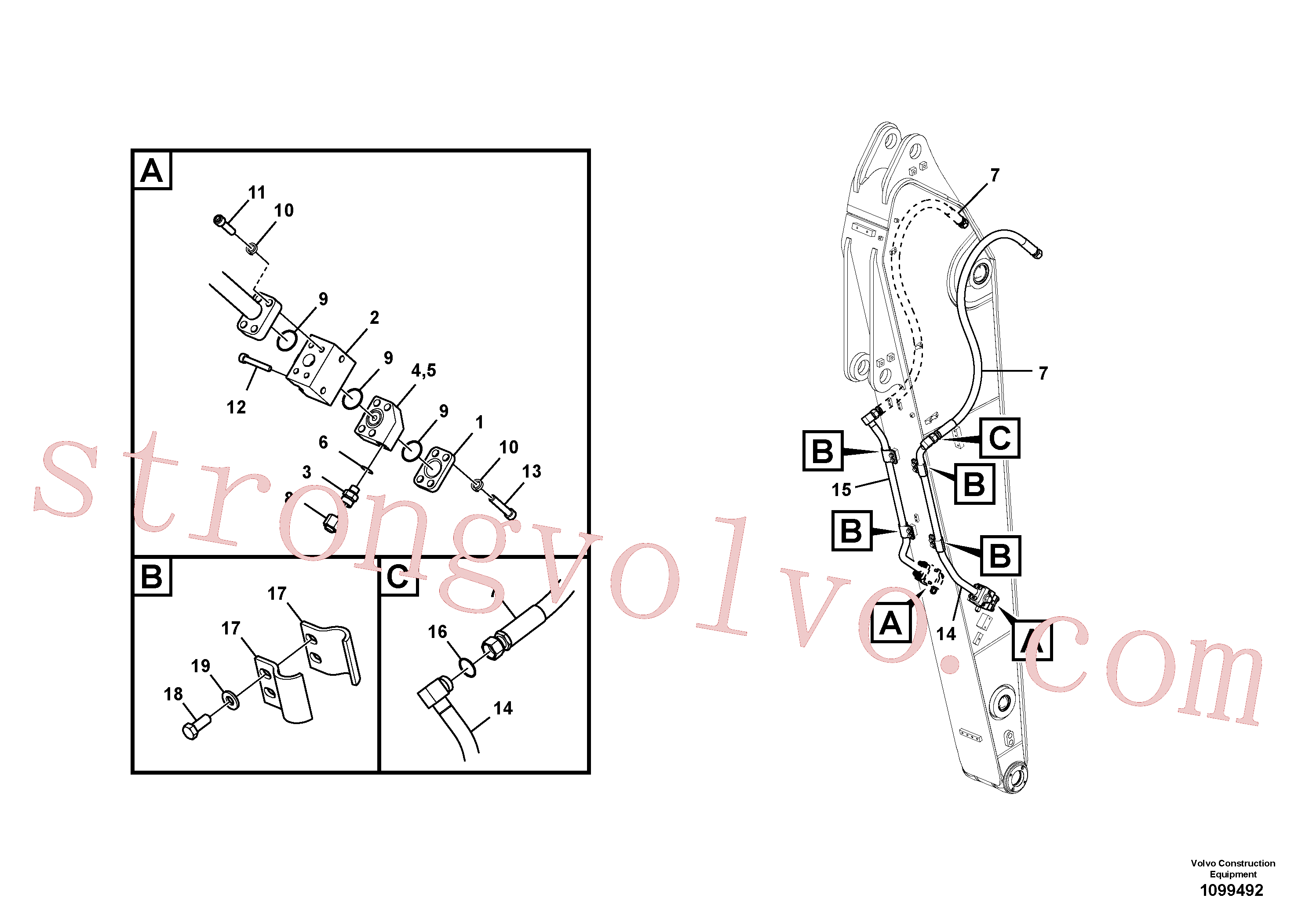 SA9401-16632 Volvo Hidráulica de serviço, martelo e cortador para braço de afundamento(1099492 Montagem)