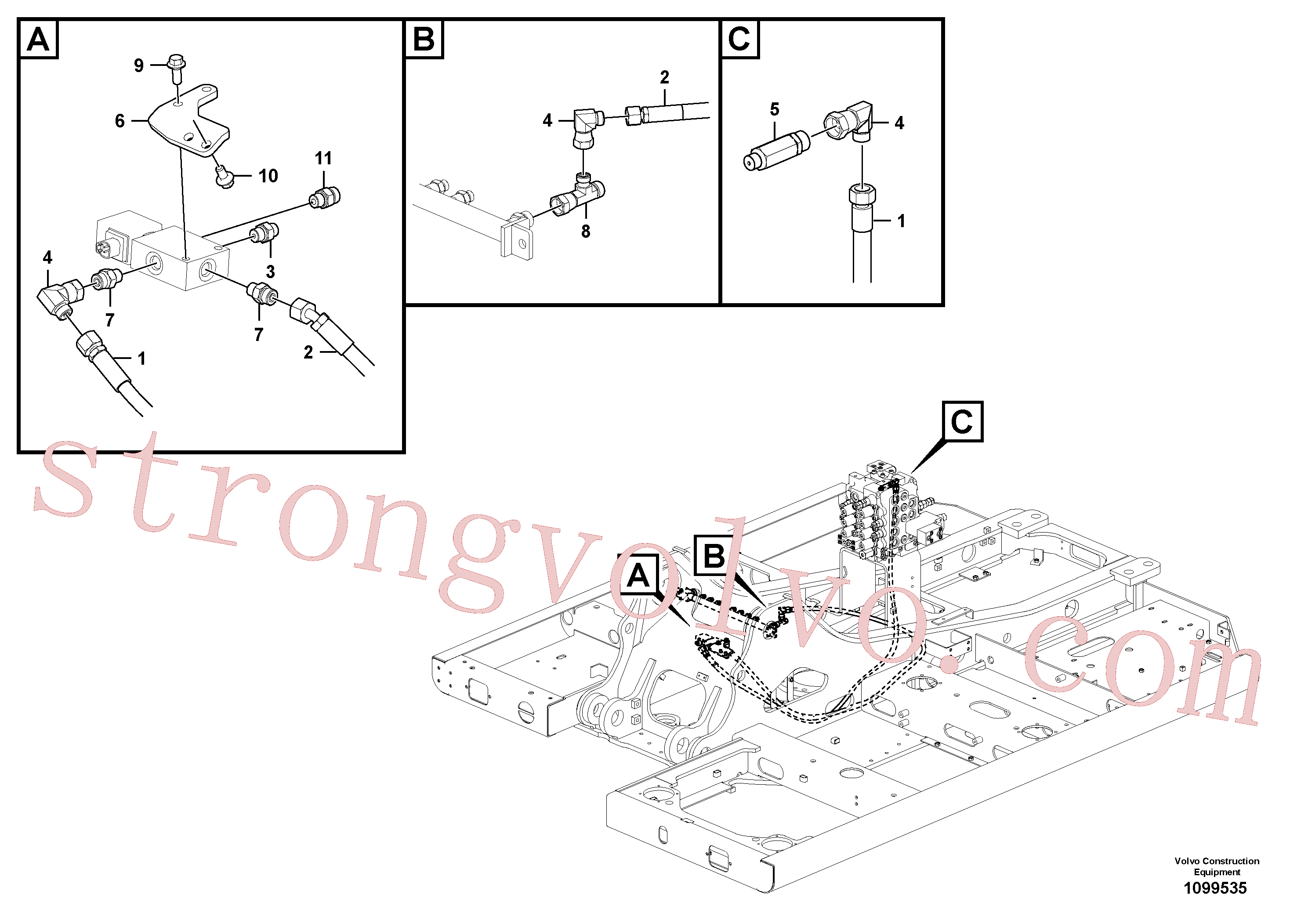 VOE937136 Volvo Hidráulica de serviço, encaixe rápido na estrutura superior(1099535 Montagem)
