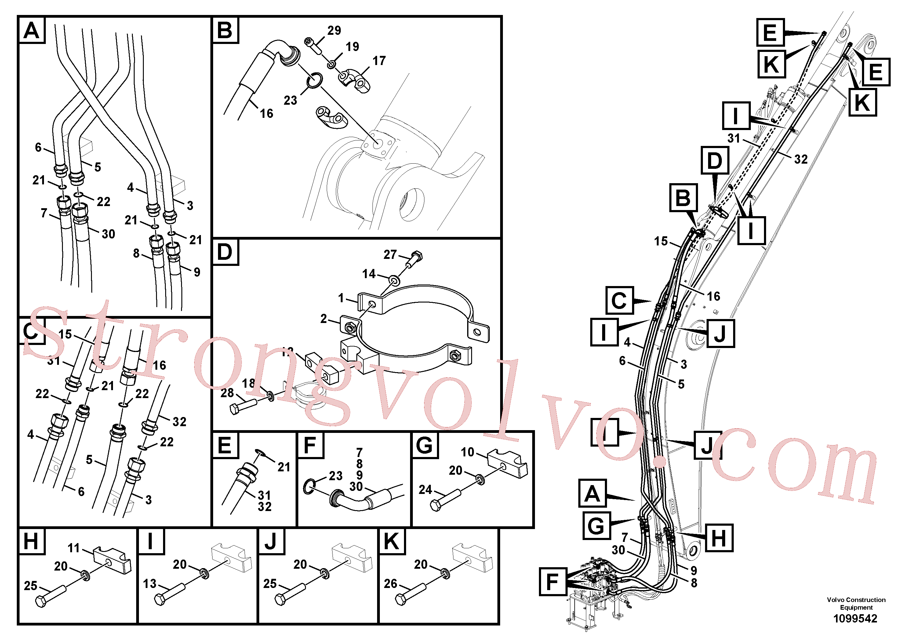 VOE14880799 Volvo Hidráulica de serviço, cilindro do braço de afundamento na lança.(1099542 Montagem)