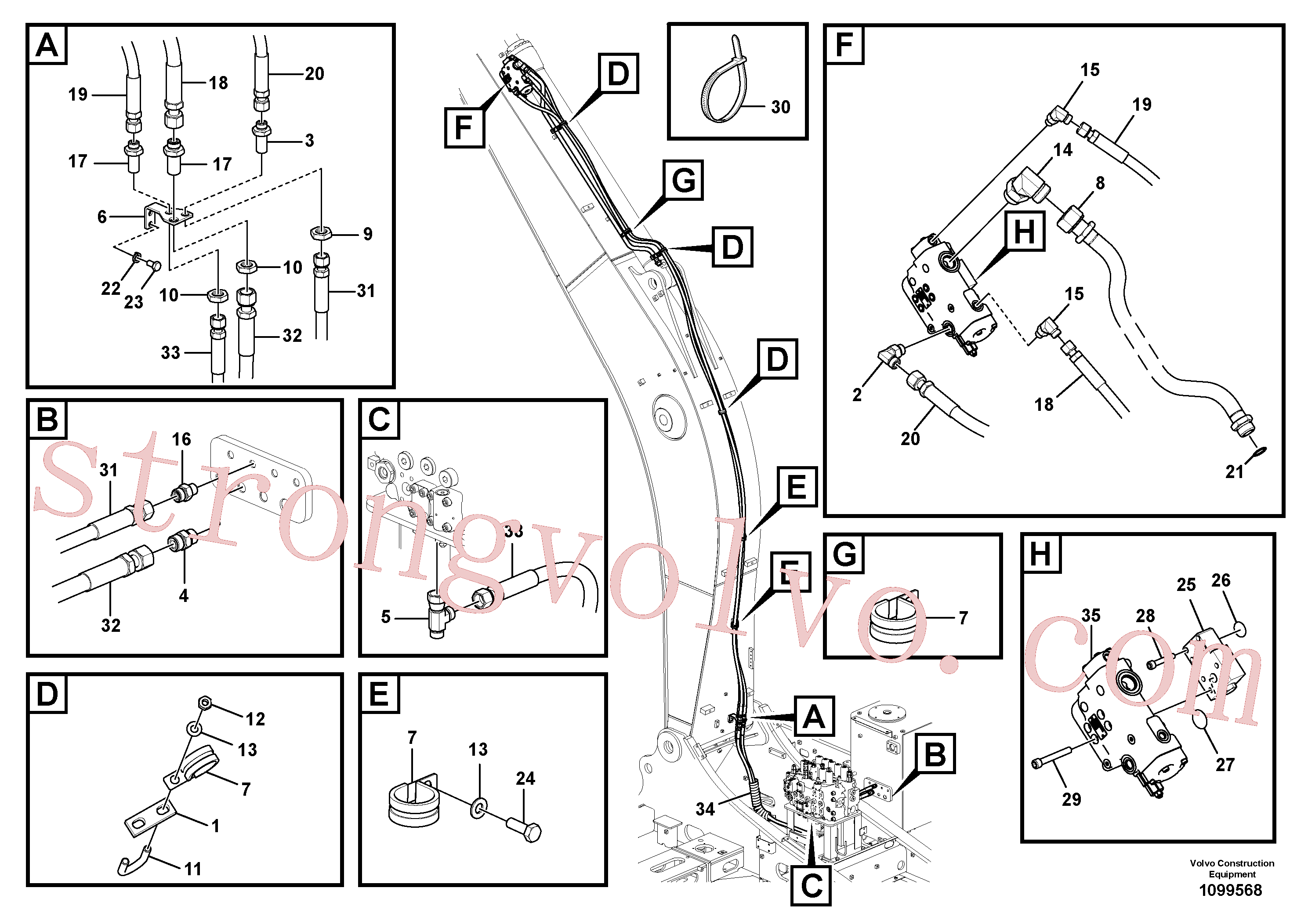 VOE938324 Volvo Hidráulica de serviço, cilindro do braço de afundamento na lança.(1099568 Montagem)