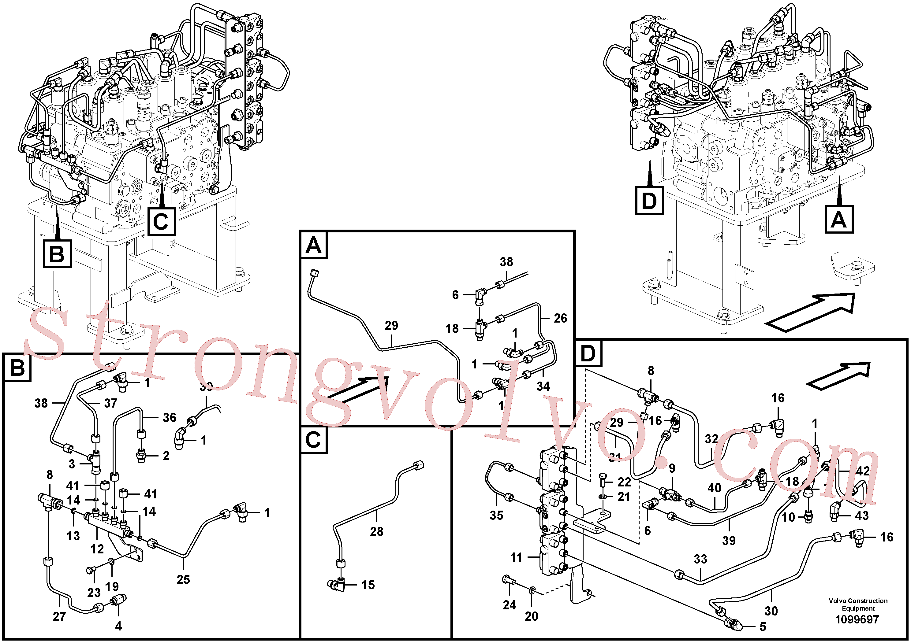 VOE14651120 Volvo Sistema servomotor, tubagem da válvula de comando(1099697 Montagem)