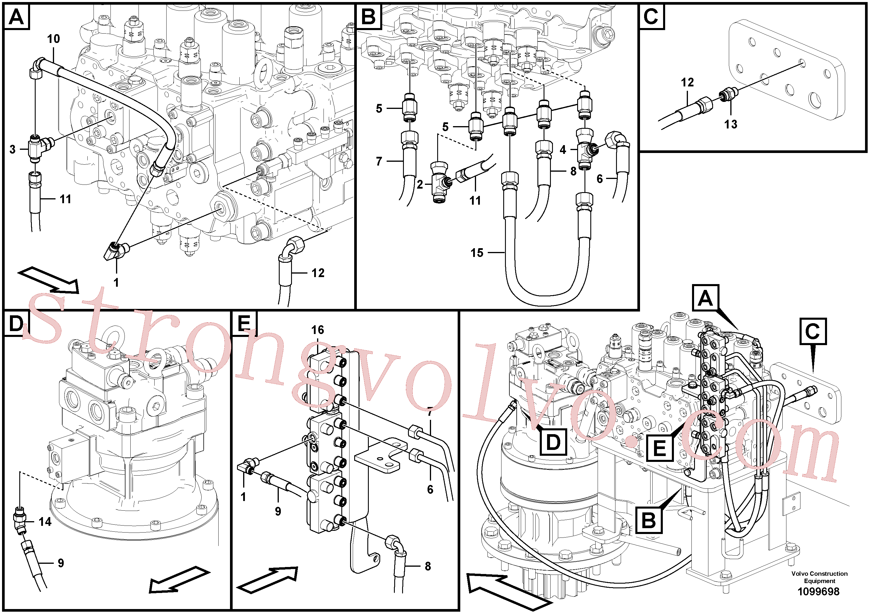 VOE14637319 Volvo Sistema servomotor, tubagem da válvula de comando(1099698 Montagem)