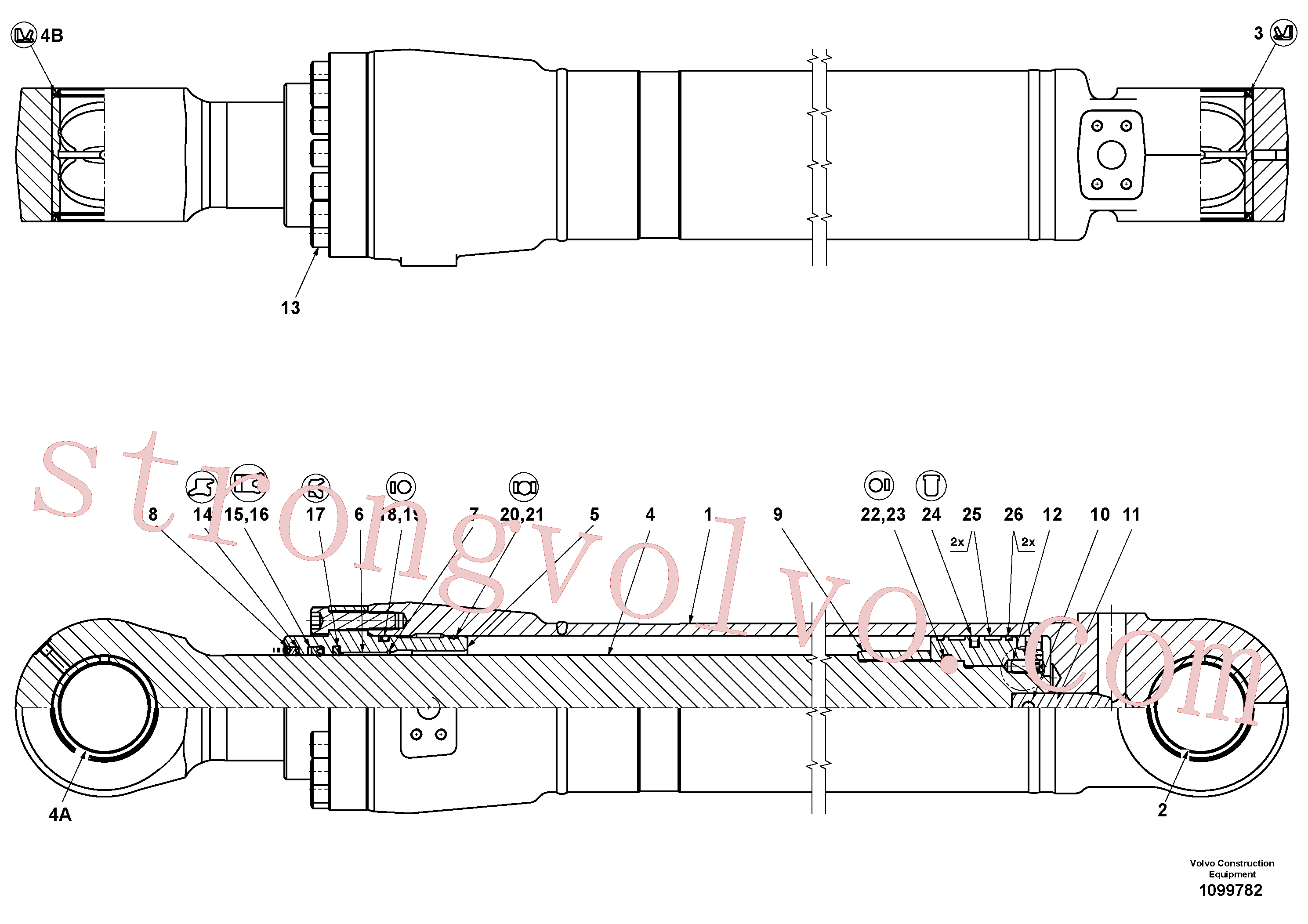 VOE14884914 Volvo Cilindro do braço de afundamento(1099782 Montagem)