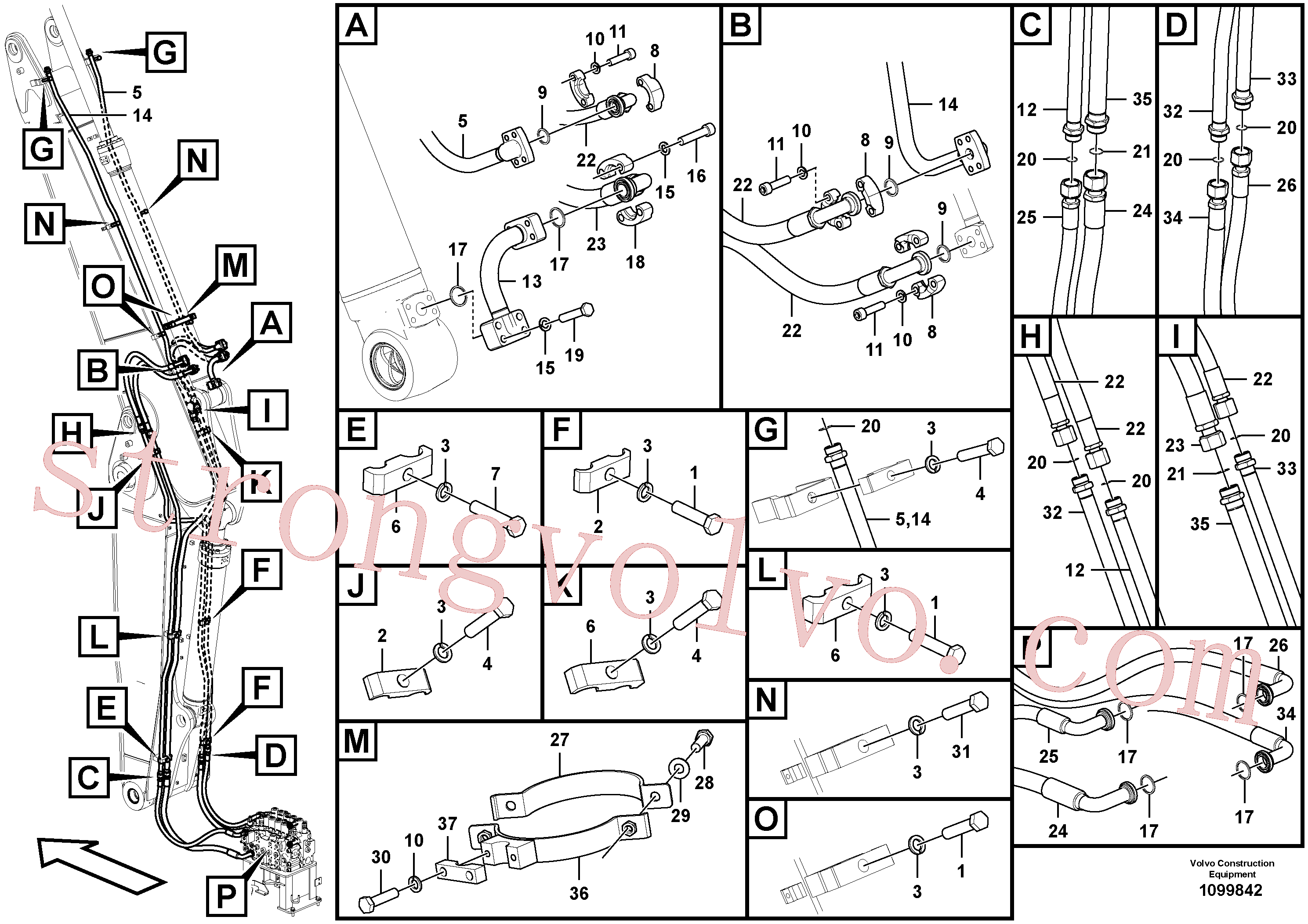 VOE14880833 Volvo Hidráulica de serviço, cilindro do braço de afundamento na lança ajustável(1099842 Montagem)