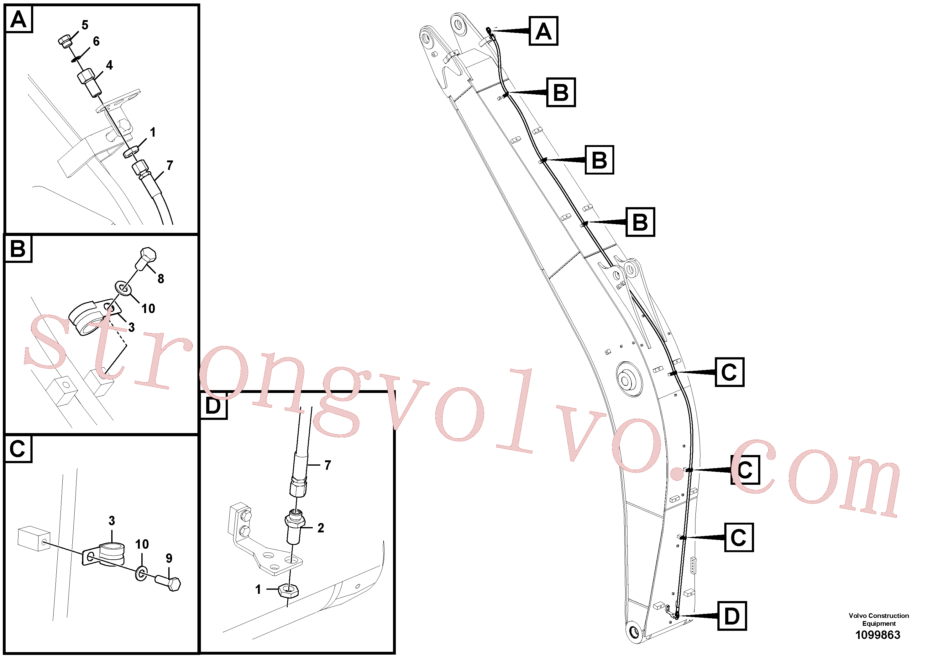 VOE938346 Volvo Hidráulica de serviço, fuga de óleo na lança(1099863 Montagem)
