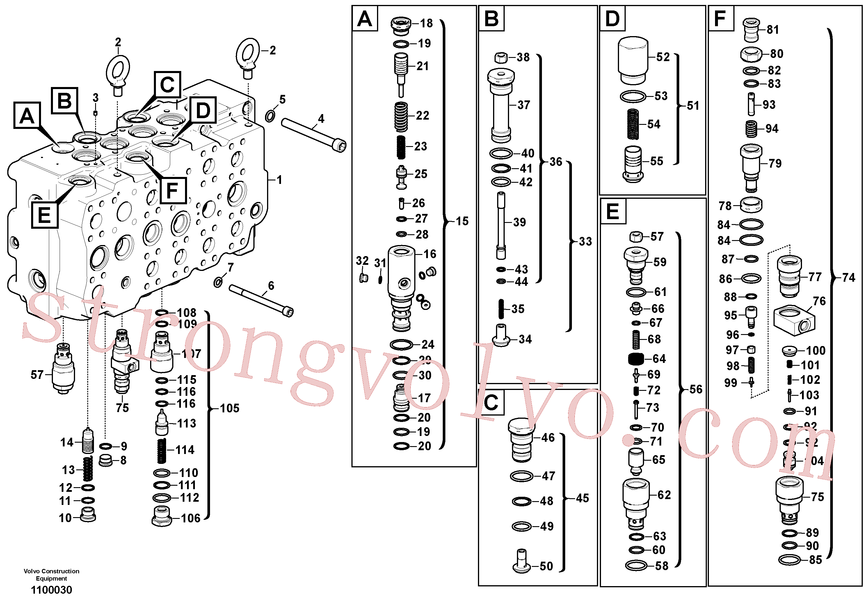 VOE60113669 Volvo Válvula mestra de comando(1100030 Montagem)