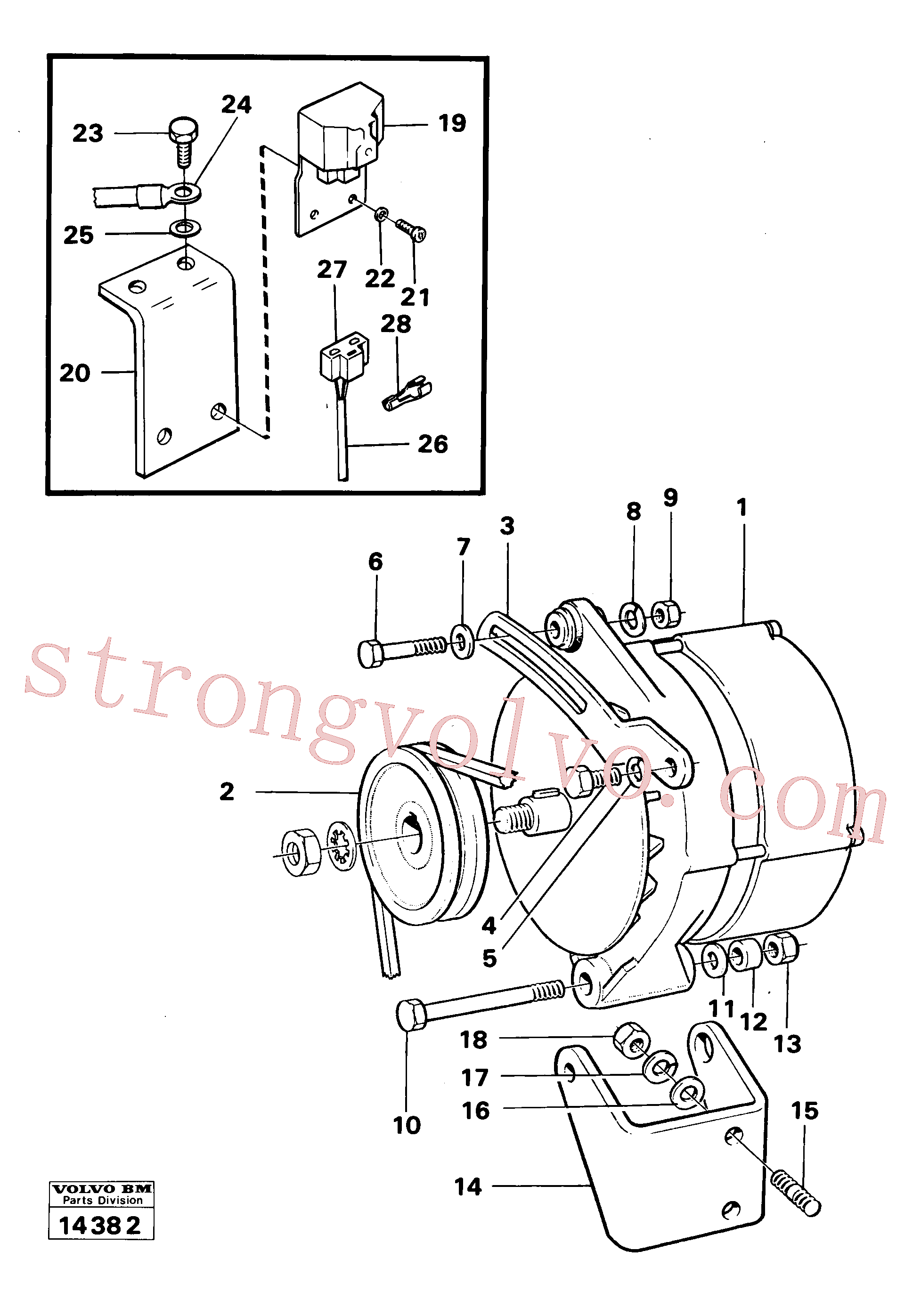 VOE950355 Volvo Alternador com detalhes de montagem(14382 Montagem)