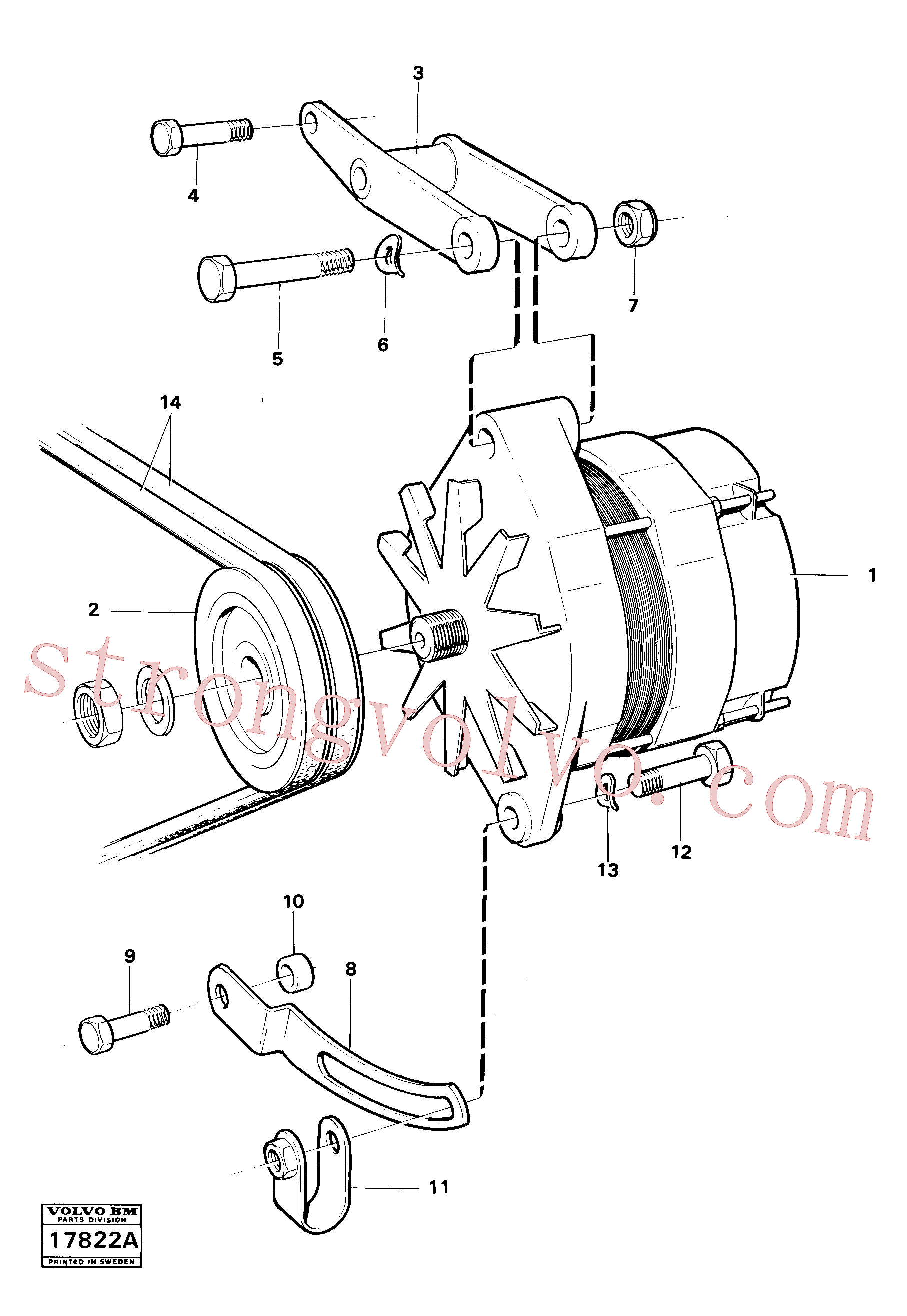 VOE950355 Volvo Alternador com detalhes de montagem(17822A Montagem)