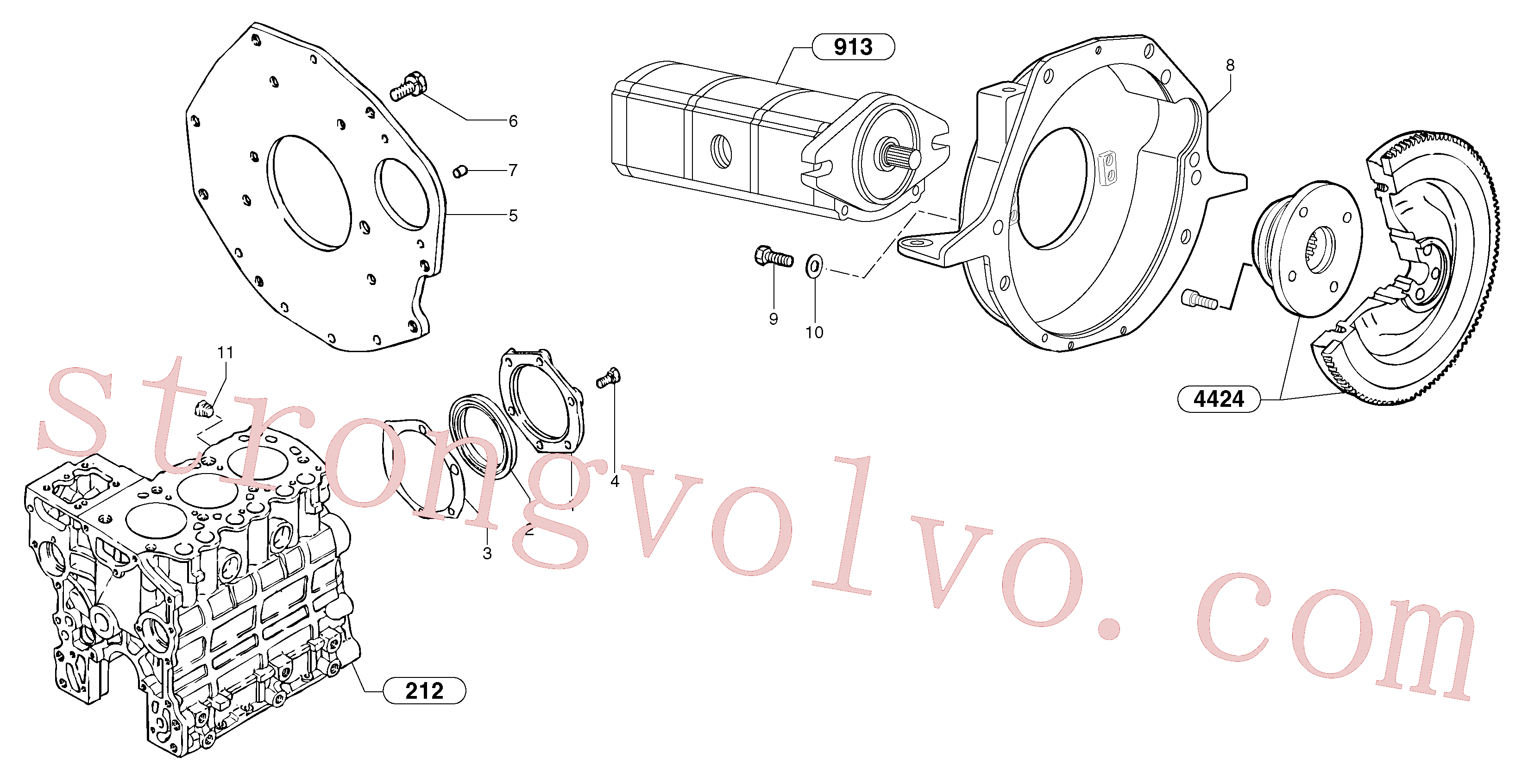 VOE11805710 Volvo Alojamento do volante do motor(219X1 Montagem)
