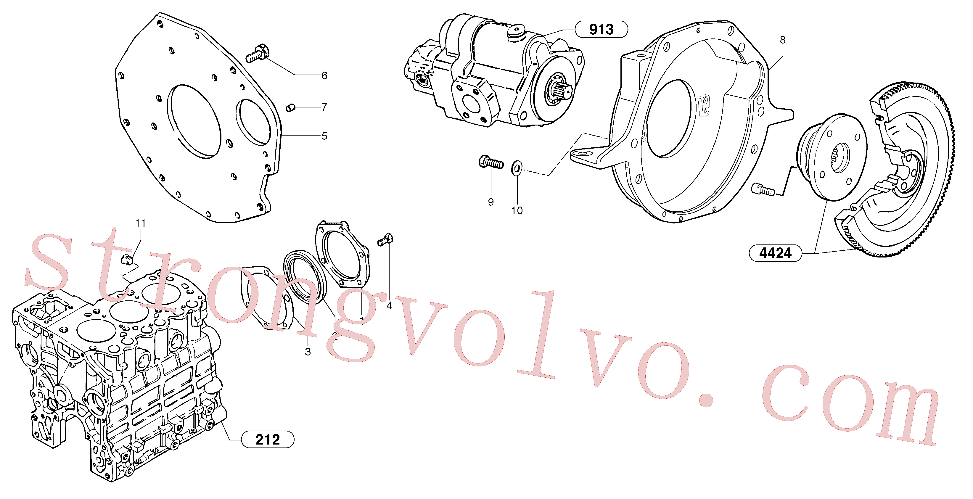 VOE11805710 Volvo Alojamento do volante do motor(219X3 Montagem)