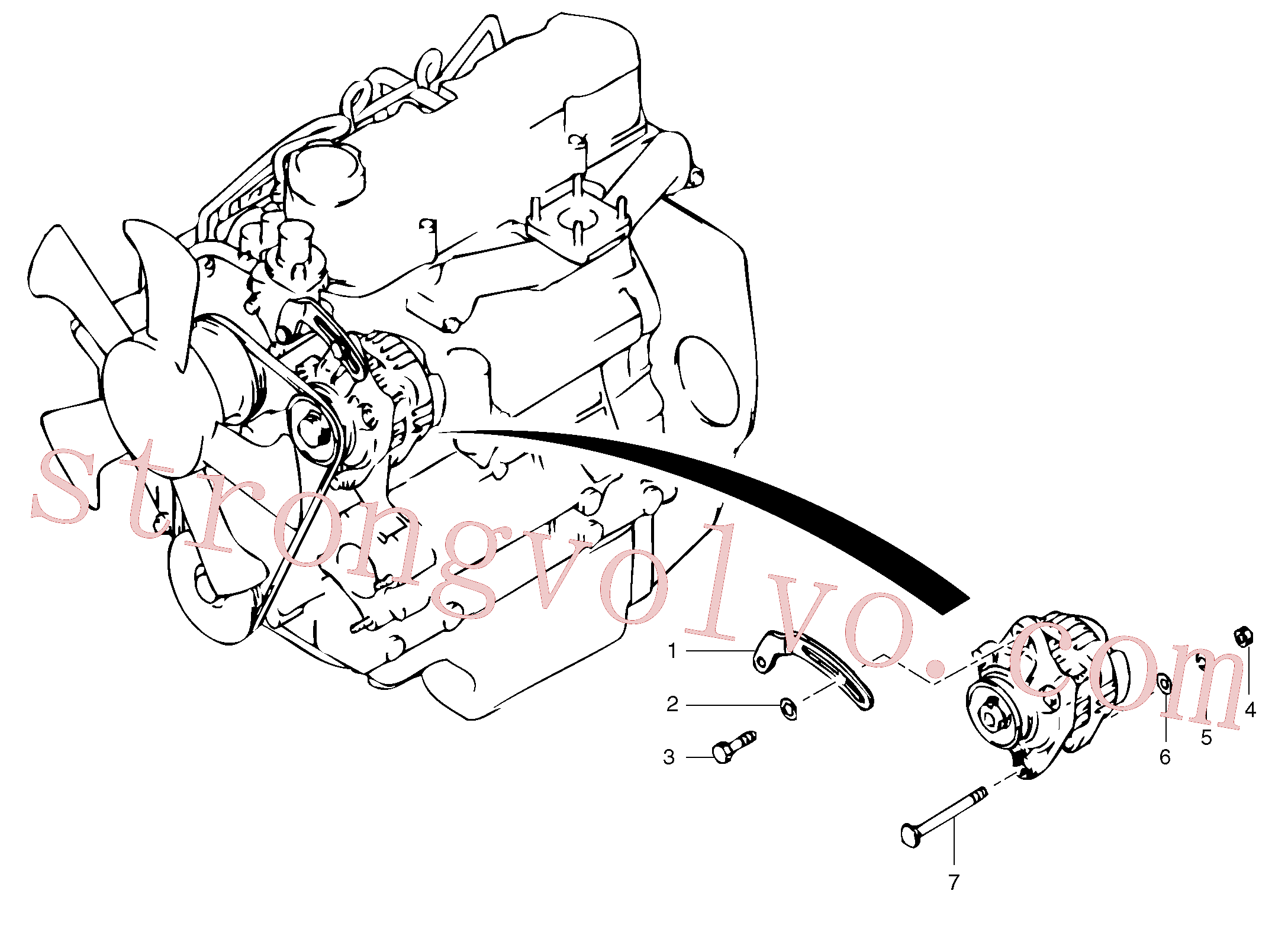 PJ4460026 Volvo Alternador com detalhes de montagem, Instalação do alternador(320Y1 Montagem)