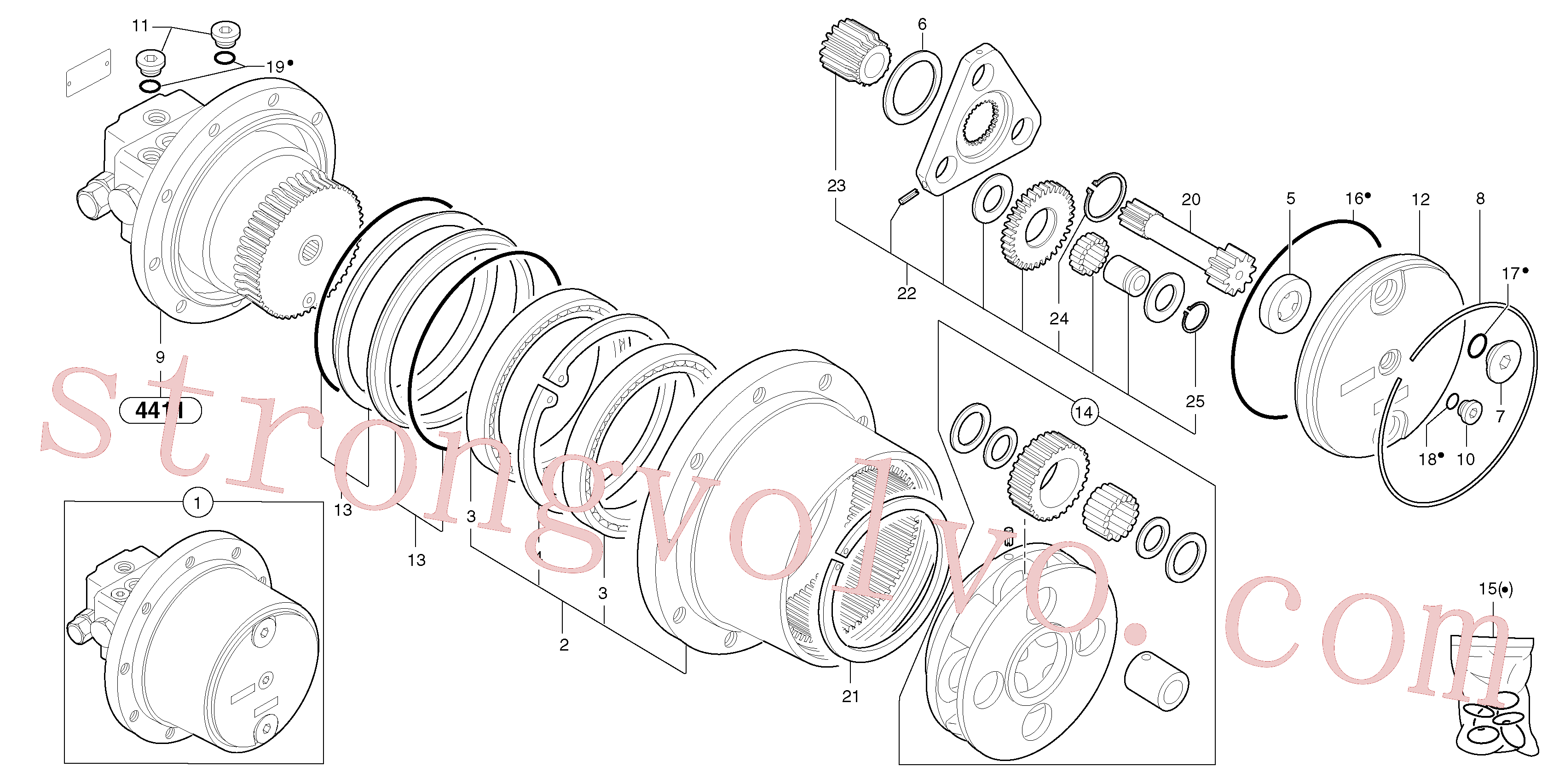 VOE15045609 Volvo Motor de curso hidráulico(4411Y4 Montagem)