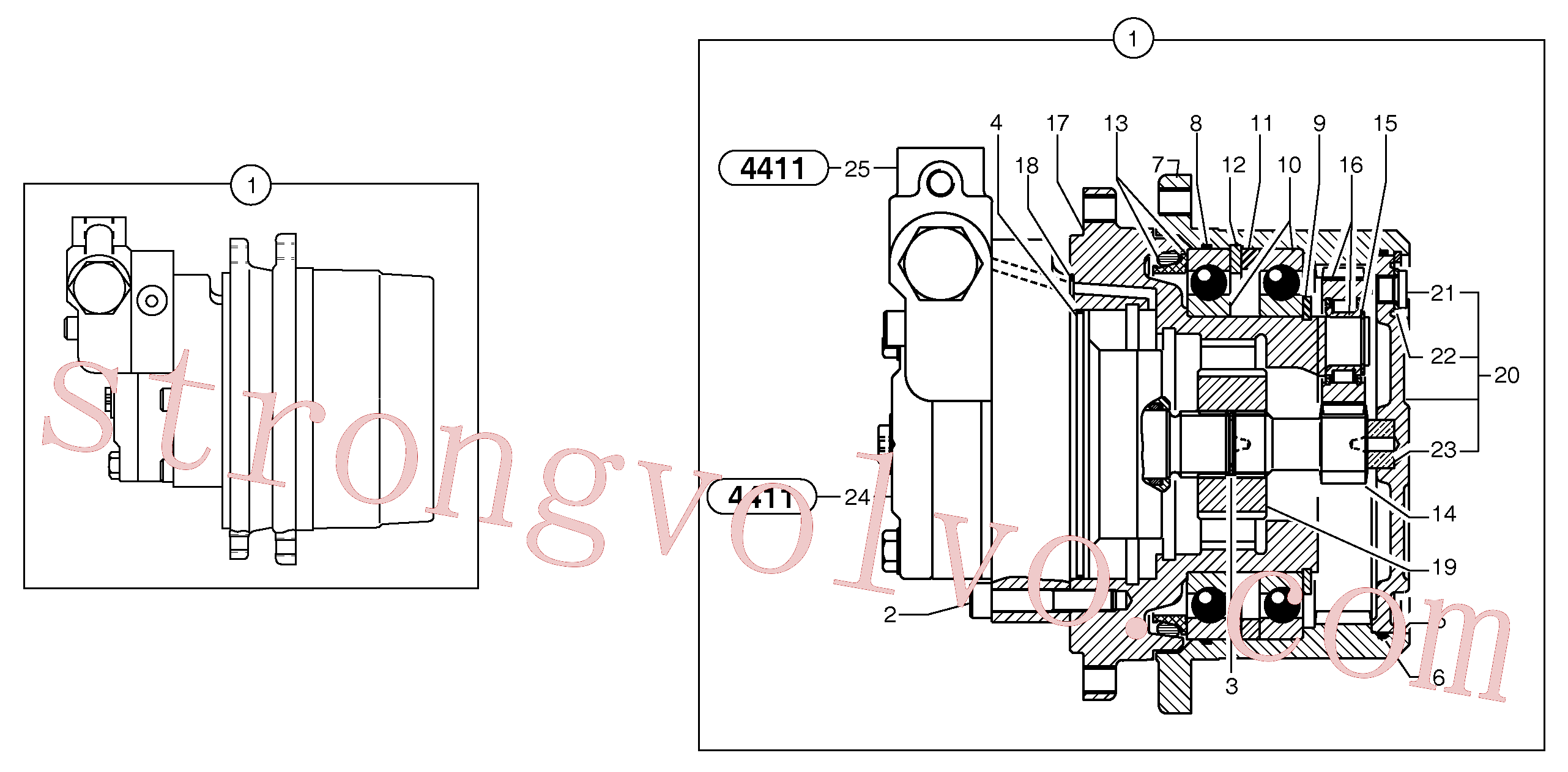 PJ7415946 Volvo Conjunto do motor da engrenagem de curso / sem travão(4411Z3 Montagem)