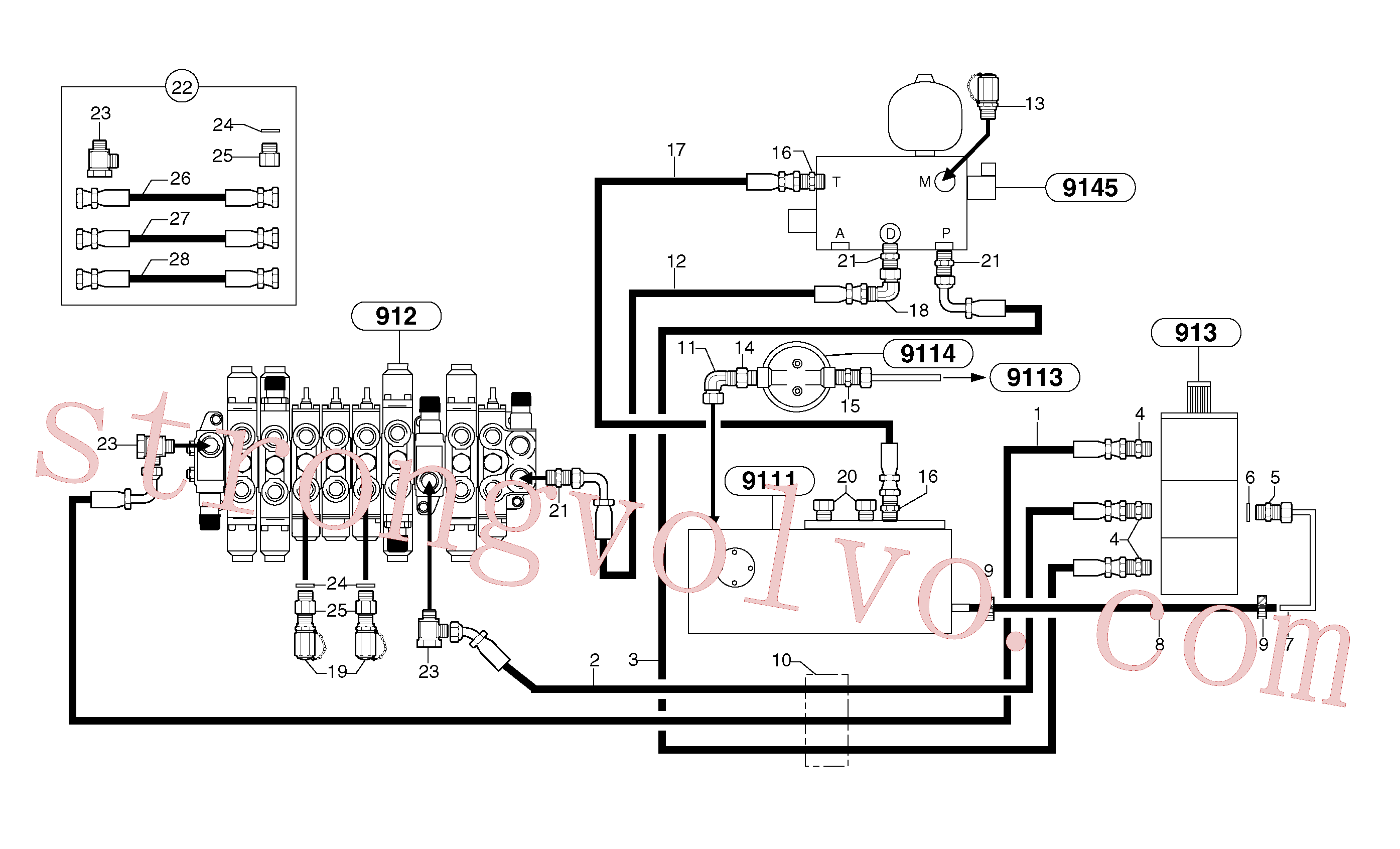 PJ4700010 Volvo Alimentação e circuito de retorno dos acoplamentos(9112X1 Montagem)