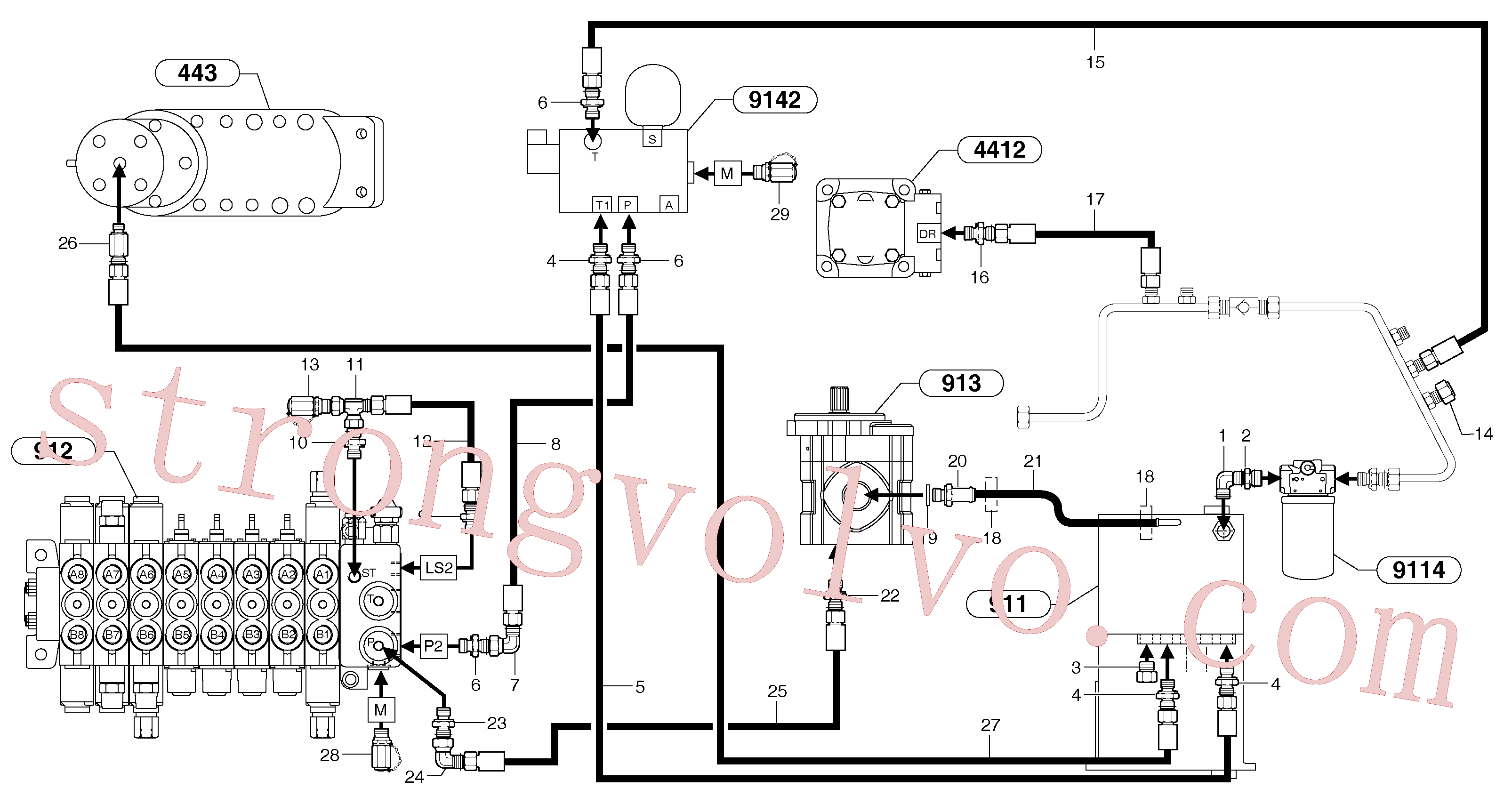 VOE11806040 Volvo Alimentação e circuito de retorno dos acoplamentos(9112Z1 Montagem)
