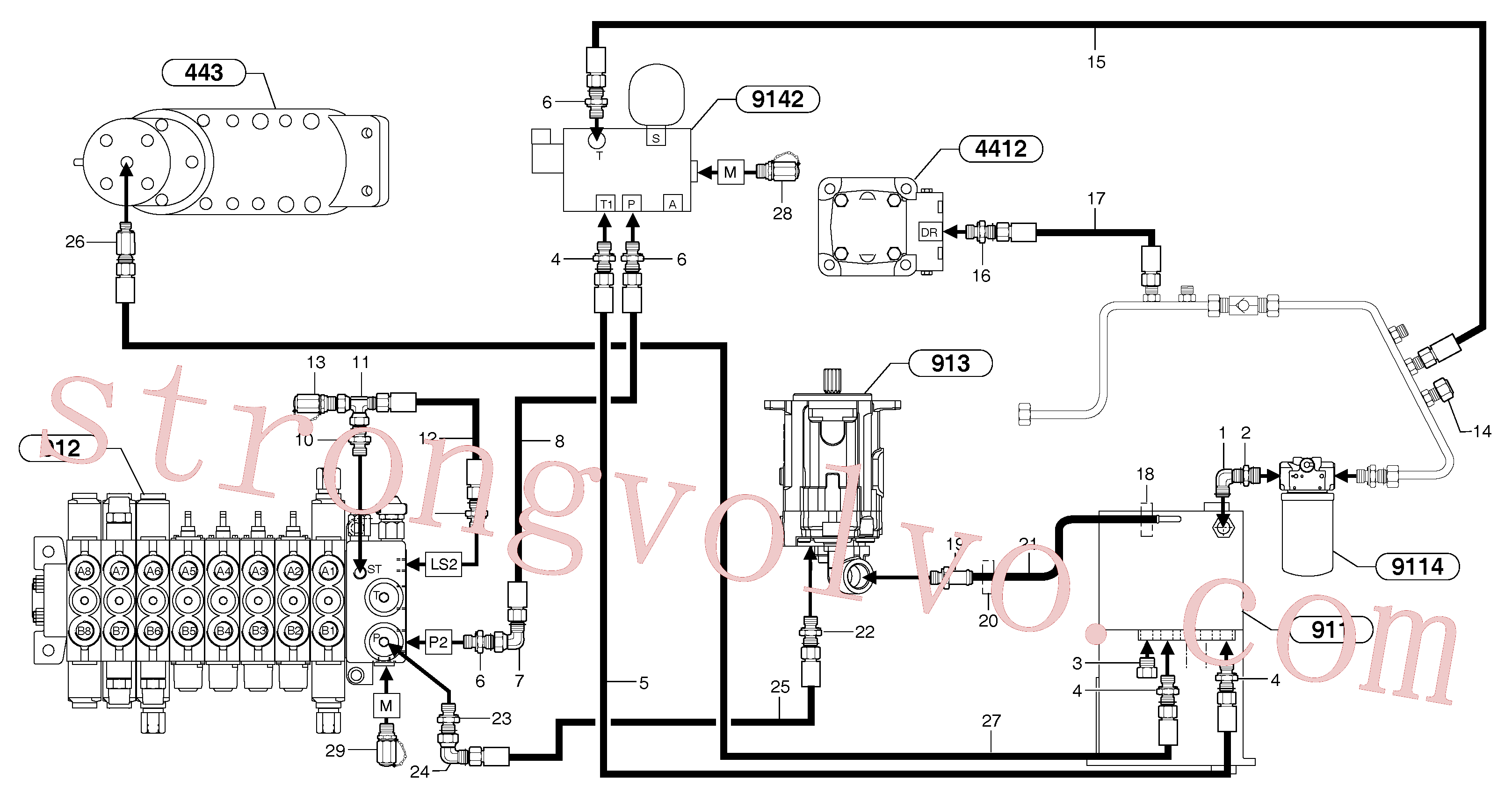 VOE11806382 Volvo Alimentação e circuito de retorno dos acoplamentos(9112Z2 Montagem)