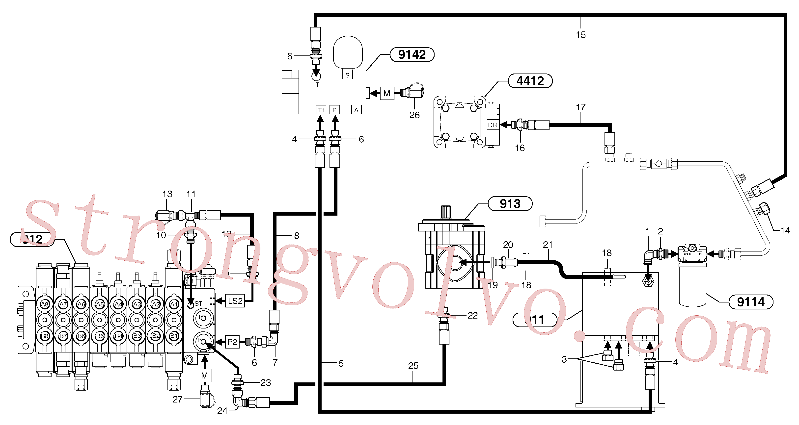VOE936449 Volvo Alimentação e circuito de retorno dos acoplamentos(9112Z3 Montagem)