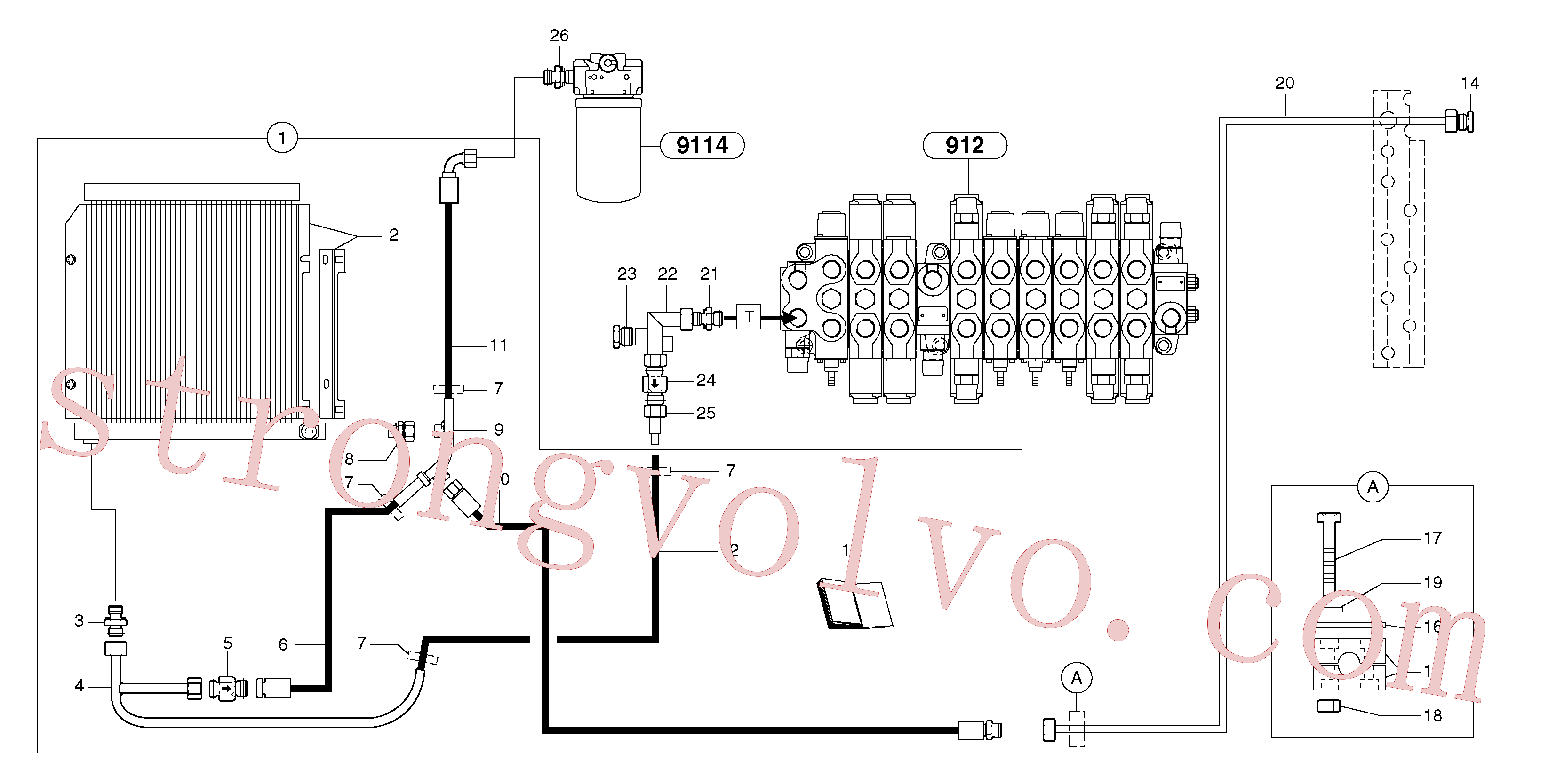 VOE11802458 Volvo Circuito hidráulico (arrefecedor de óleo)(9113AY1 Montagem)