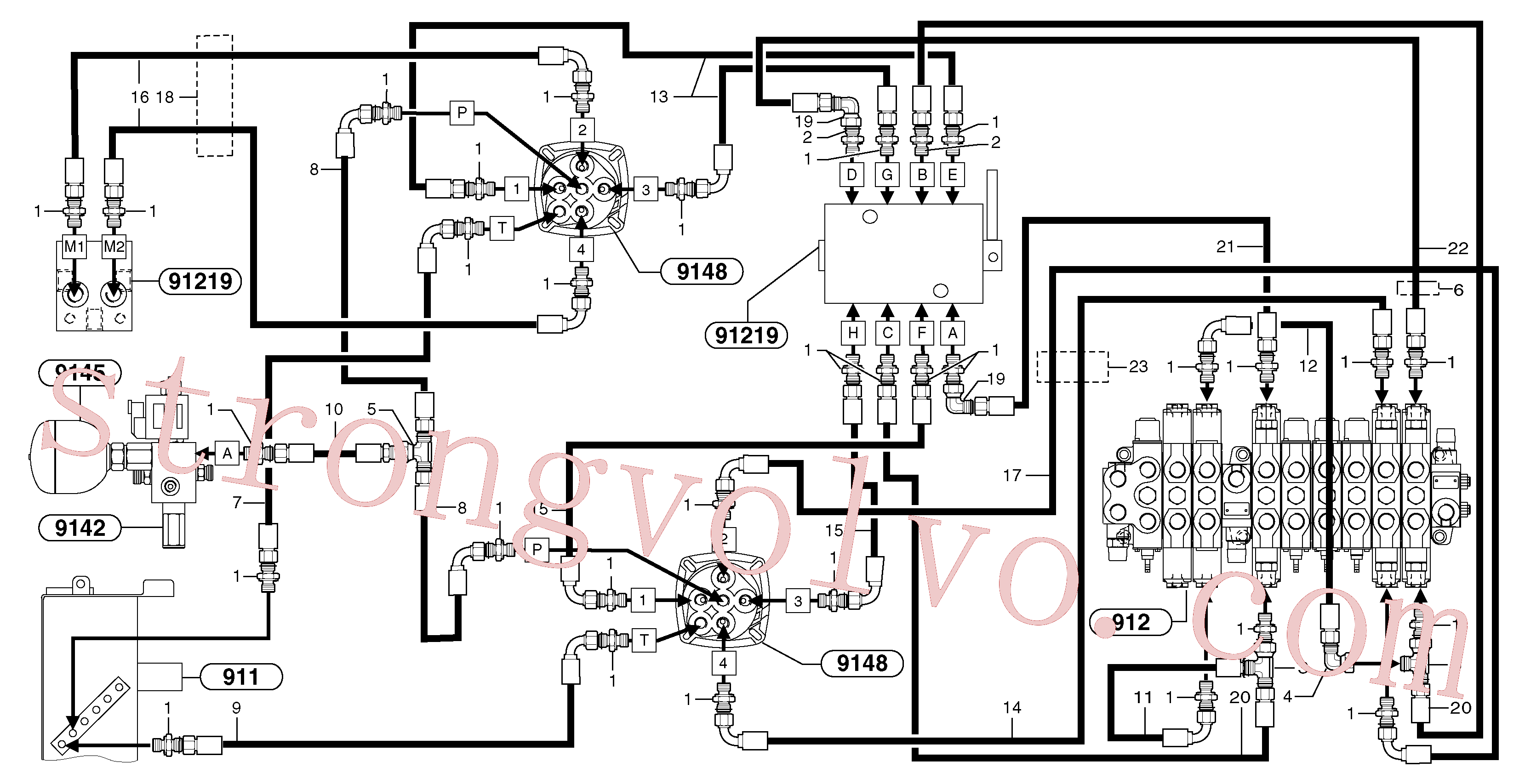 VOE11804752 Volvo Circuito hidráulico (comandos dos acoplamentos)(9147NY1 Montagem)