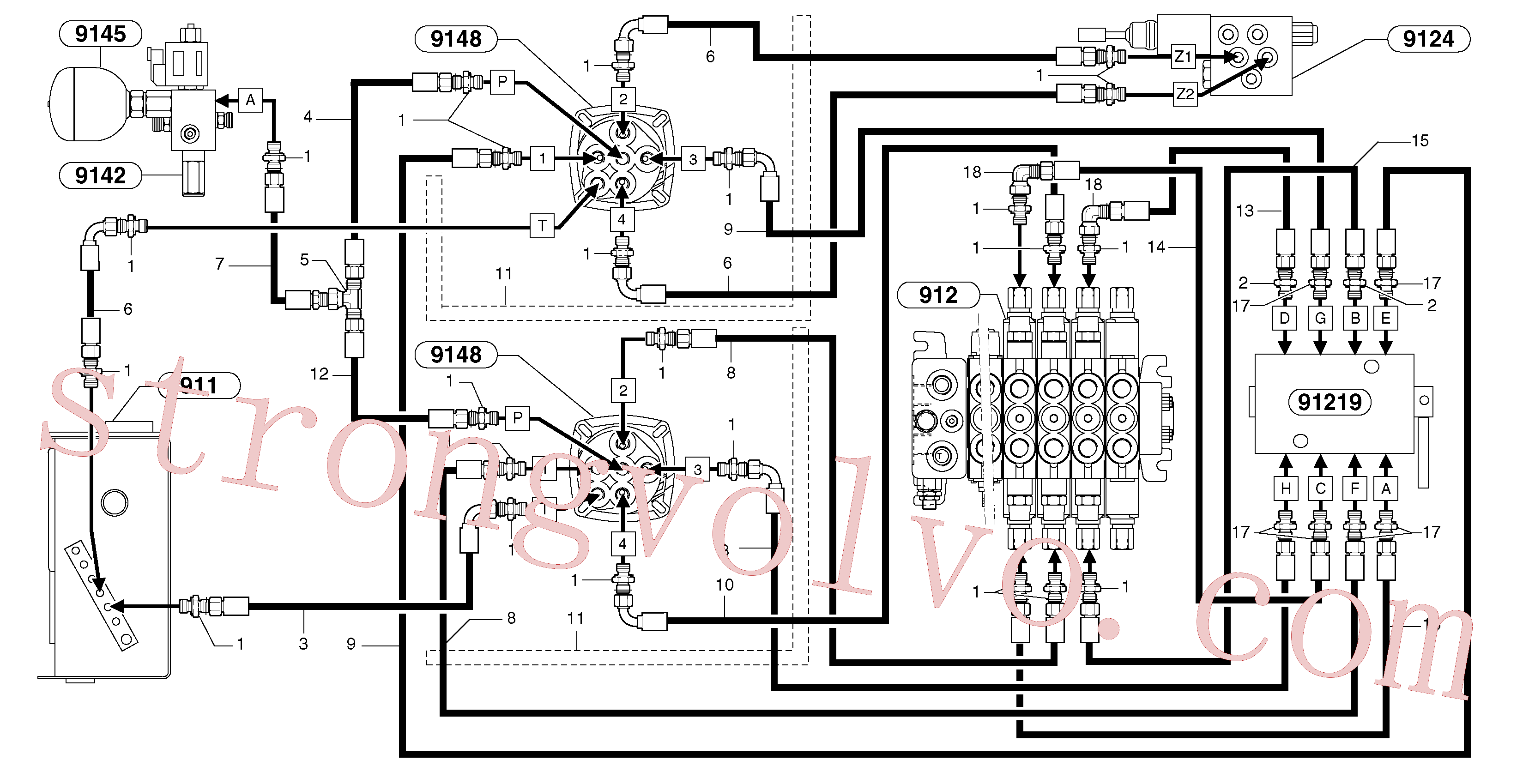 VOE936982 Volvo Circuito hidráulico (baixa pressão)(9147NY3 Montagem)