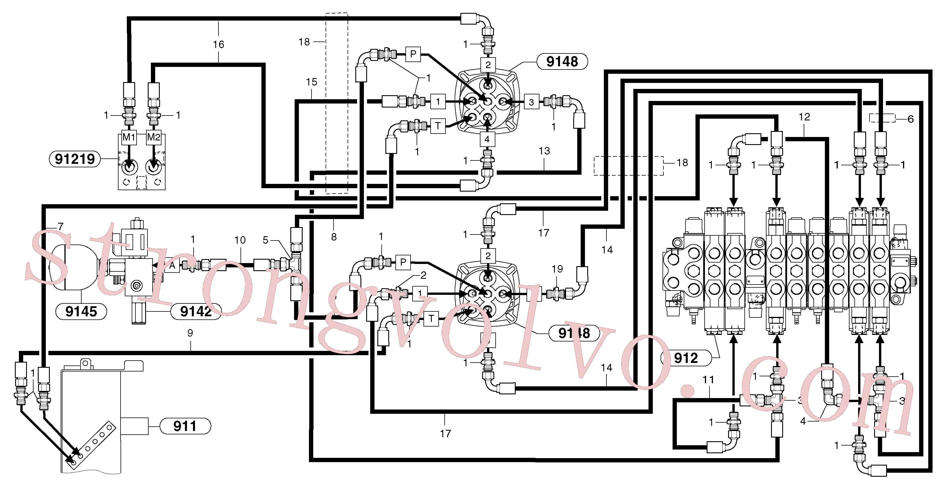 PJ4690299 Volvo Circuito hidráulico (comandos dos acoplamentos)(9147Y1 Montagem)