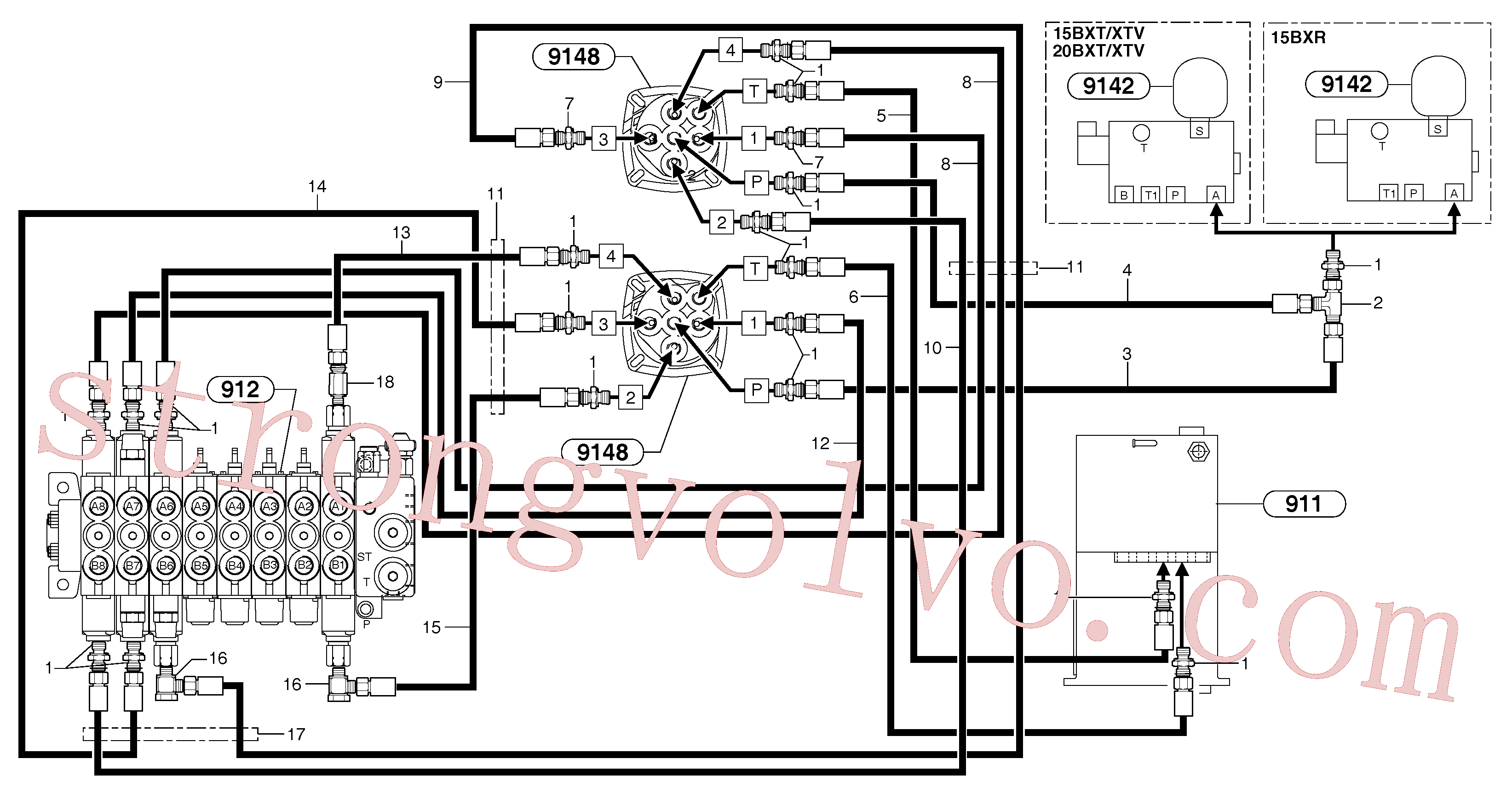 PJ4192441 Volvo Circuito hidráulico (comandos dos acoplamentos)(9147Z1 Montagem)