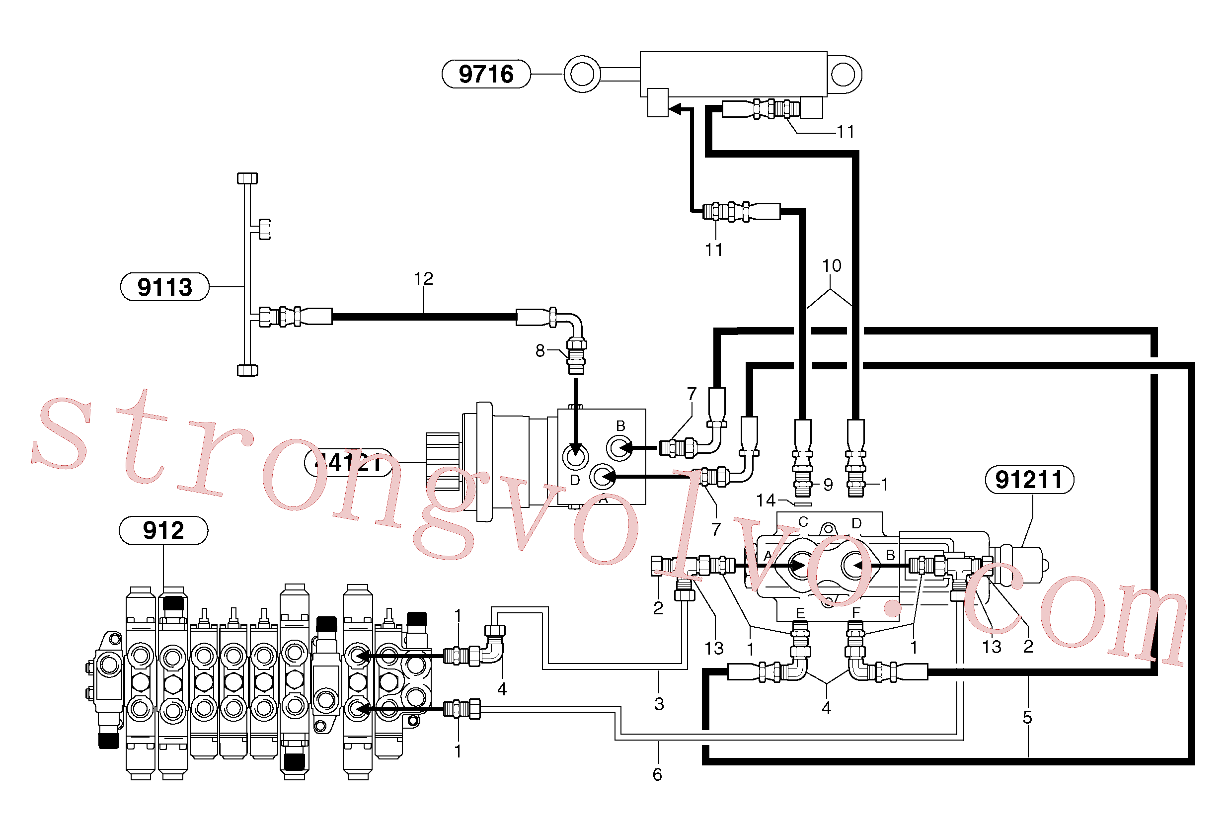 PJ4750312 Volvo Circuito hidráulico (rotação/desvio da lança)(91643X1 Montagem)