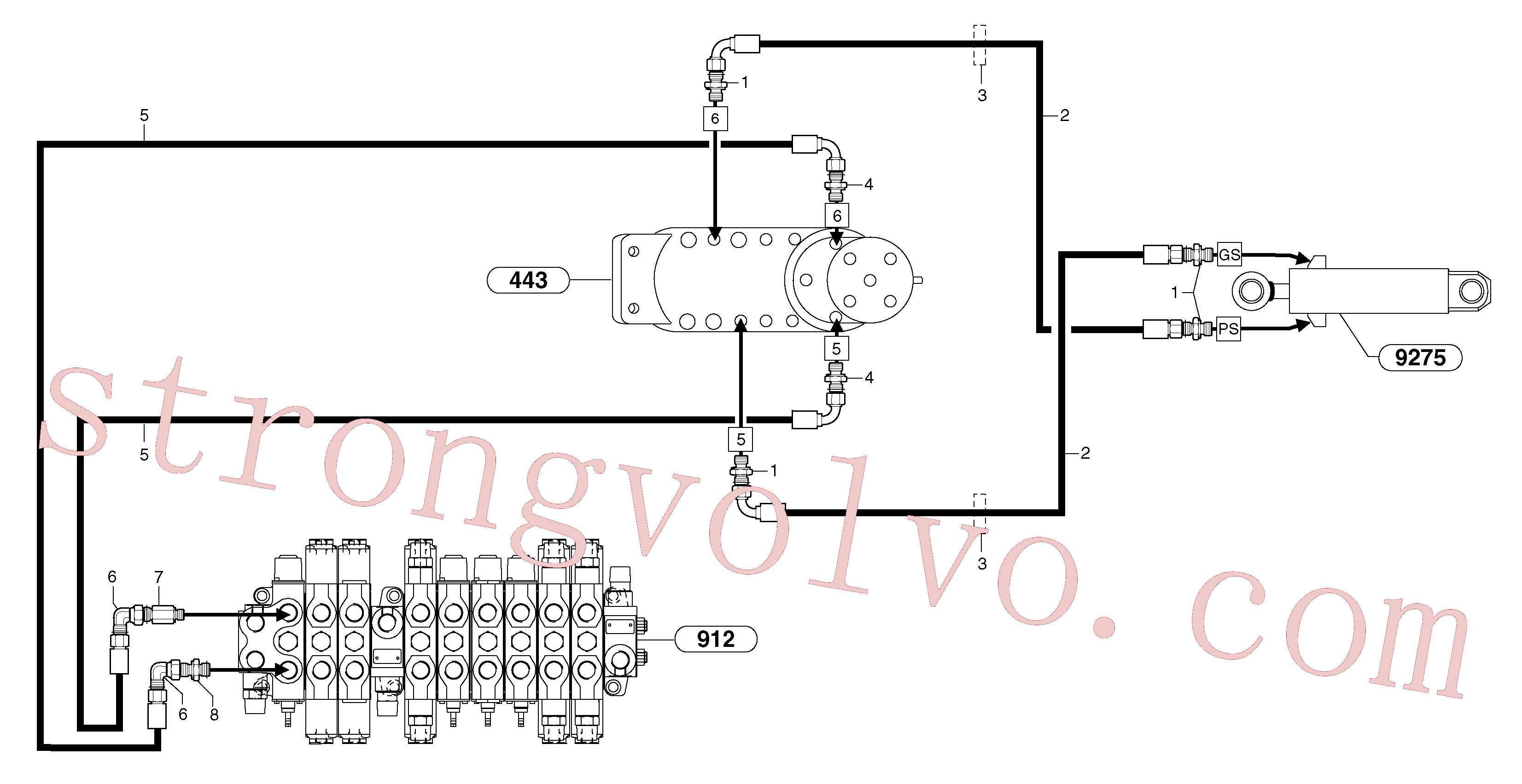 PJ5140380 Volvo Circuito hidráulico (lâmina de terraplanagem)(9164BY1 Montagem)