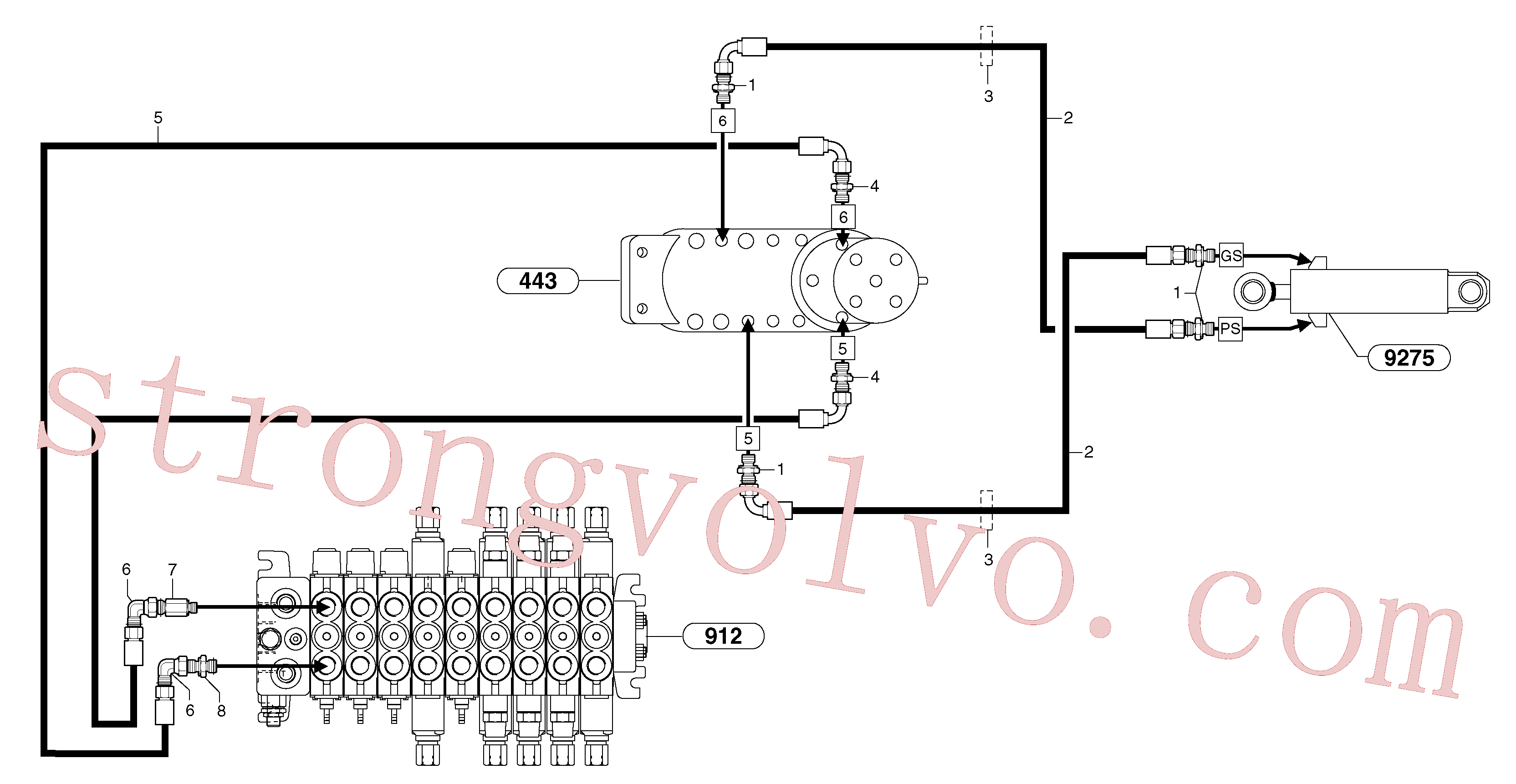 PJ5140380 Volvo Circuito hidráulico (lâmina de terraplanagem)(9164BY3 Montagem)