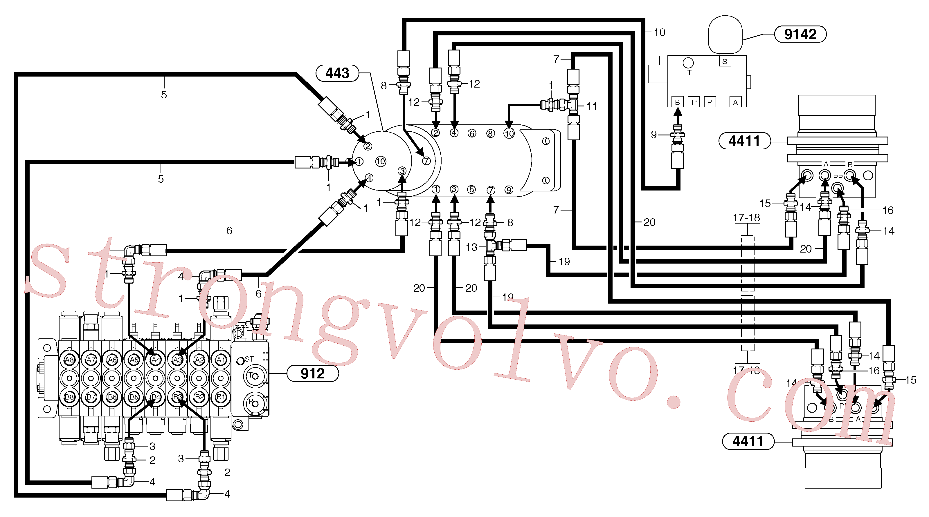 PJ4690084 Volvo Circuito hidráulico (curso) rasto variável(9164BZ1 Montagem)