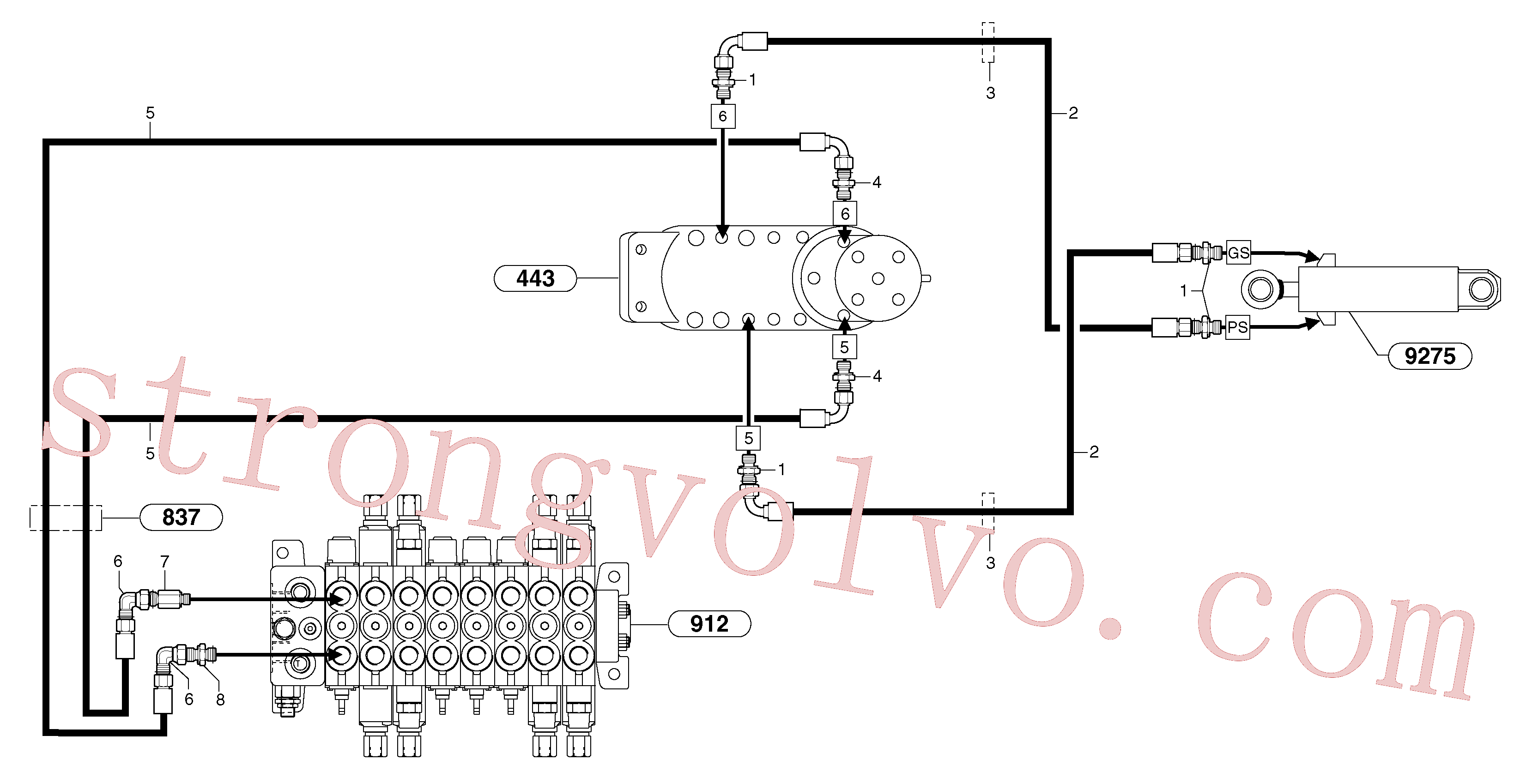 PJ5140380 Volvo Circuito hidráulico (lâmina de terraplanagem)(9164CY1 Montagem)