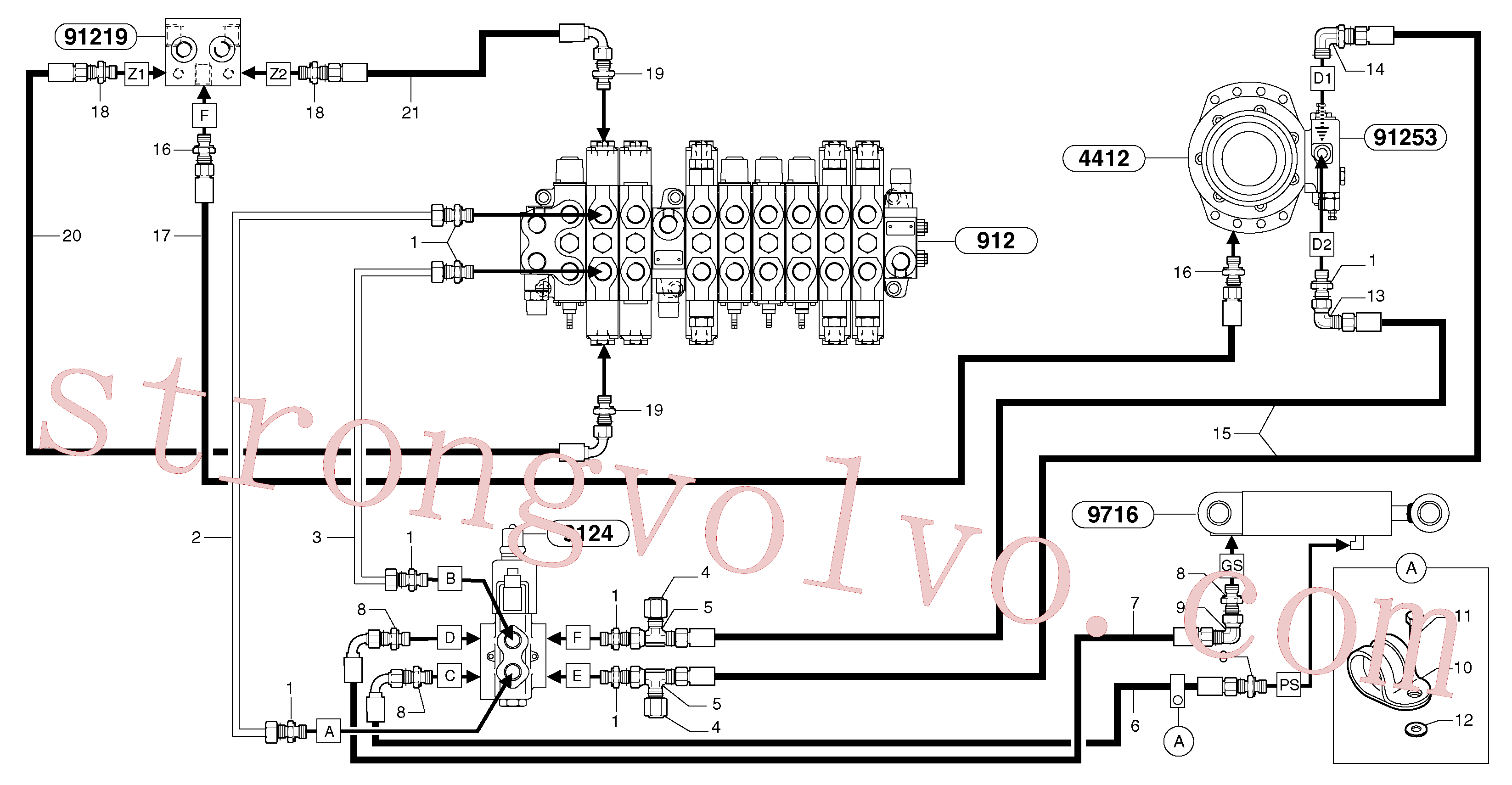 PJ4755009 Volvo Circuito hidráulico (rotação/desvio da lança)(9164DY1 Montagem)