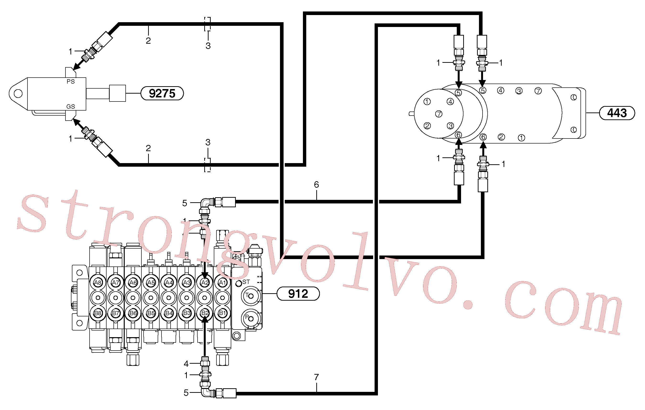 PJ4750158 Volvo Circuito hidráulico (lâmina de terraplanagem)(9164DZ3 Montagem)