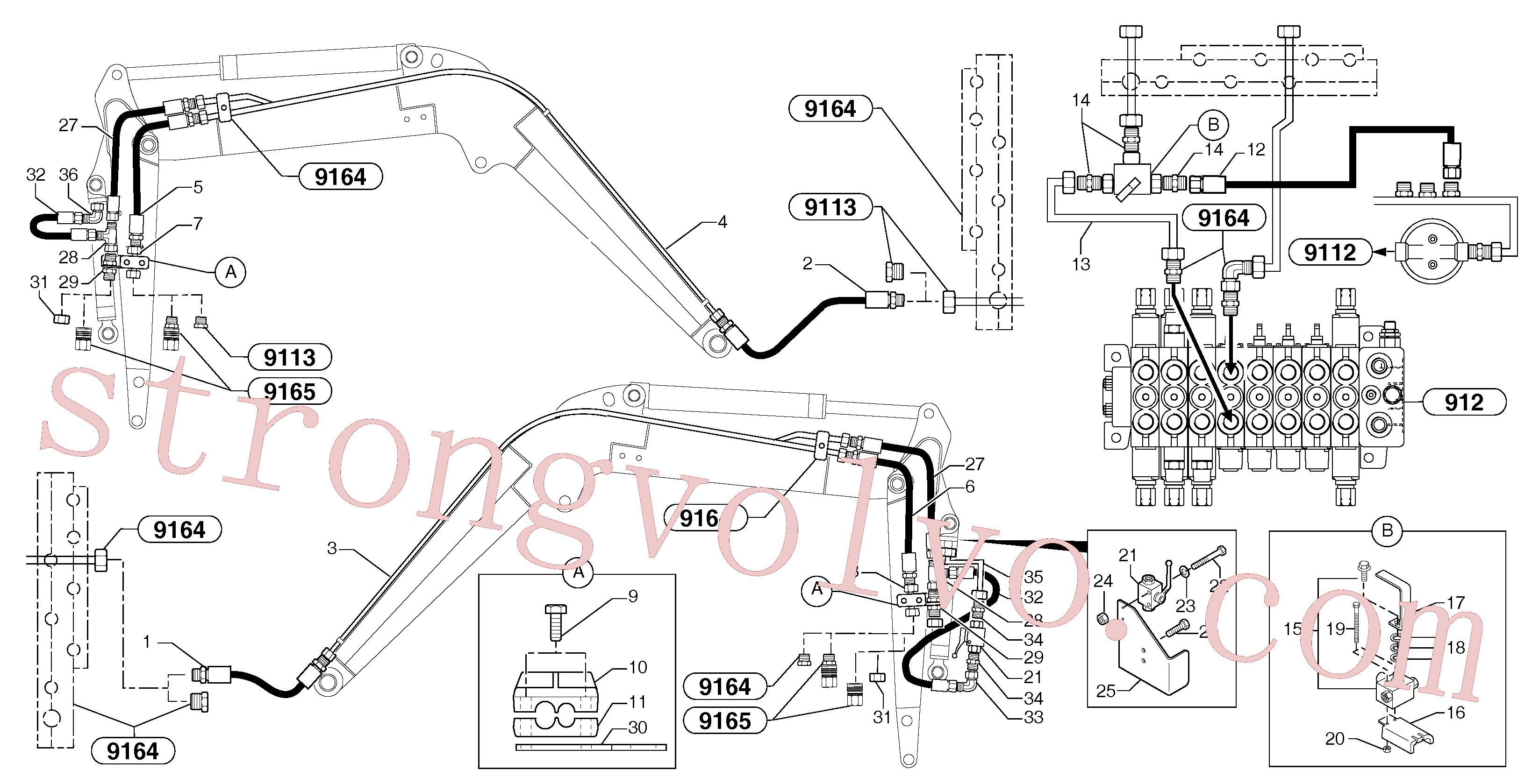 PJ4720009 Volvo Circuito hidráulico (acoplamento) (mandíbula)(9165DZ1 Montagem)