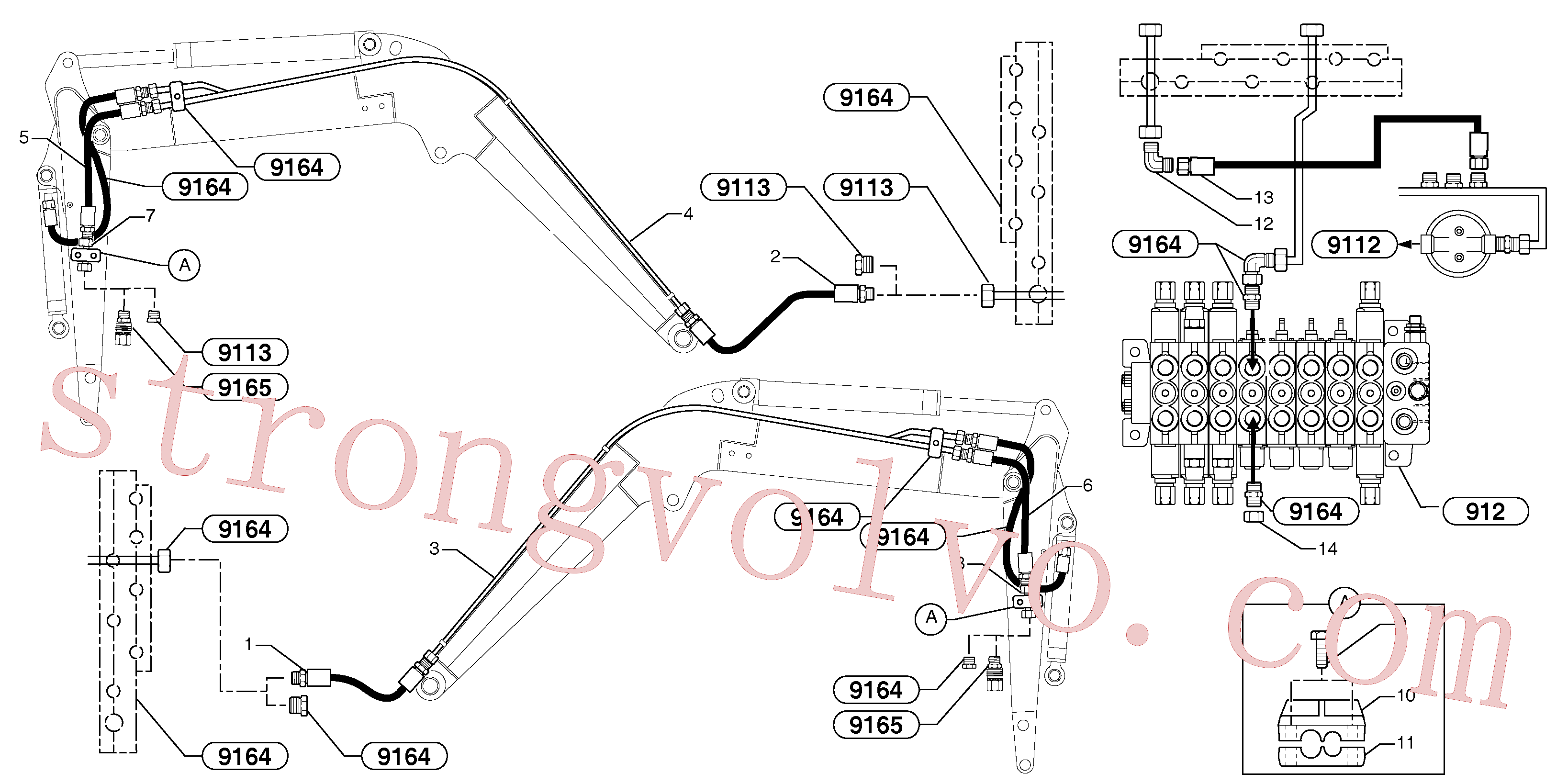 VOE11806045 Volvo Circuito hidráulico (acessórios - 40 l/min-10,56usgpm)(9165Z1 Montagem)
