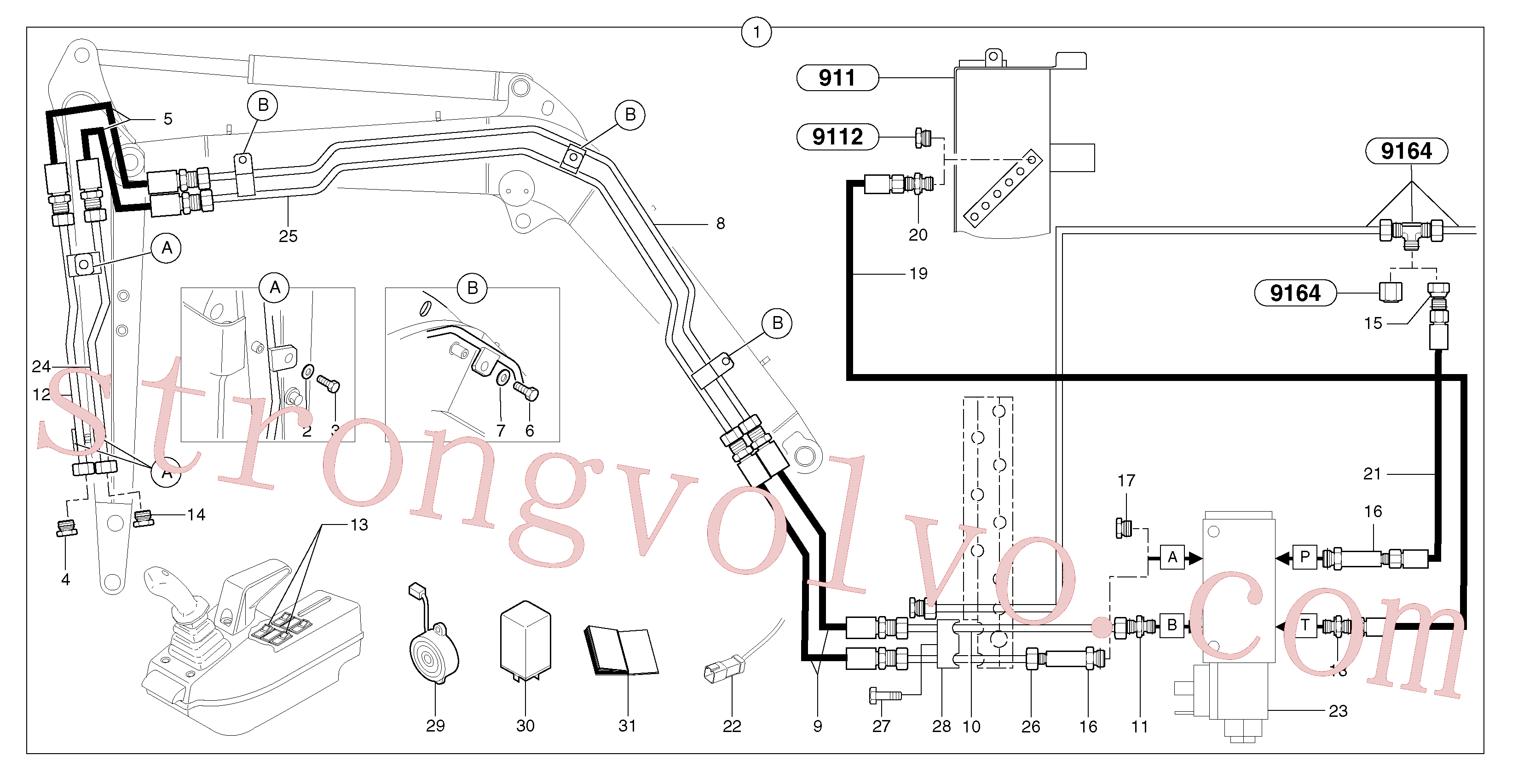 PJ5471038 Volvo Circuito hidráulico (engate rápido/dupla acção)(9244CY1 Montagem)
