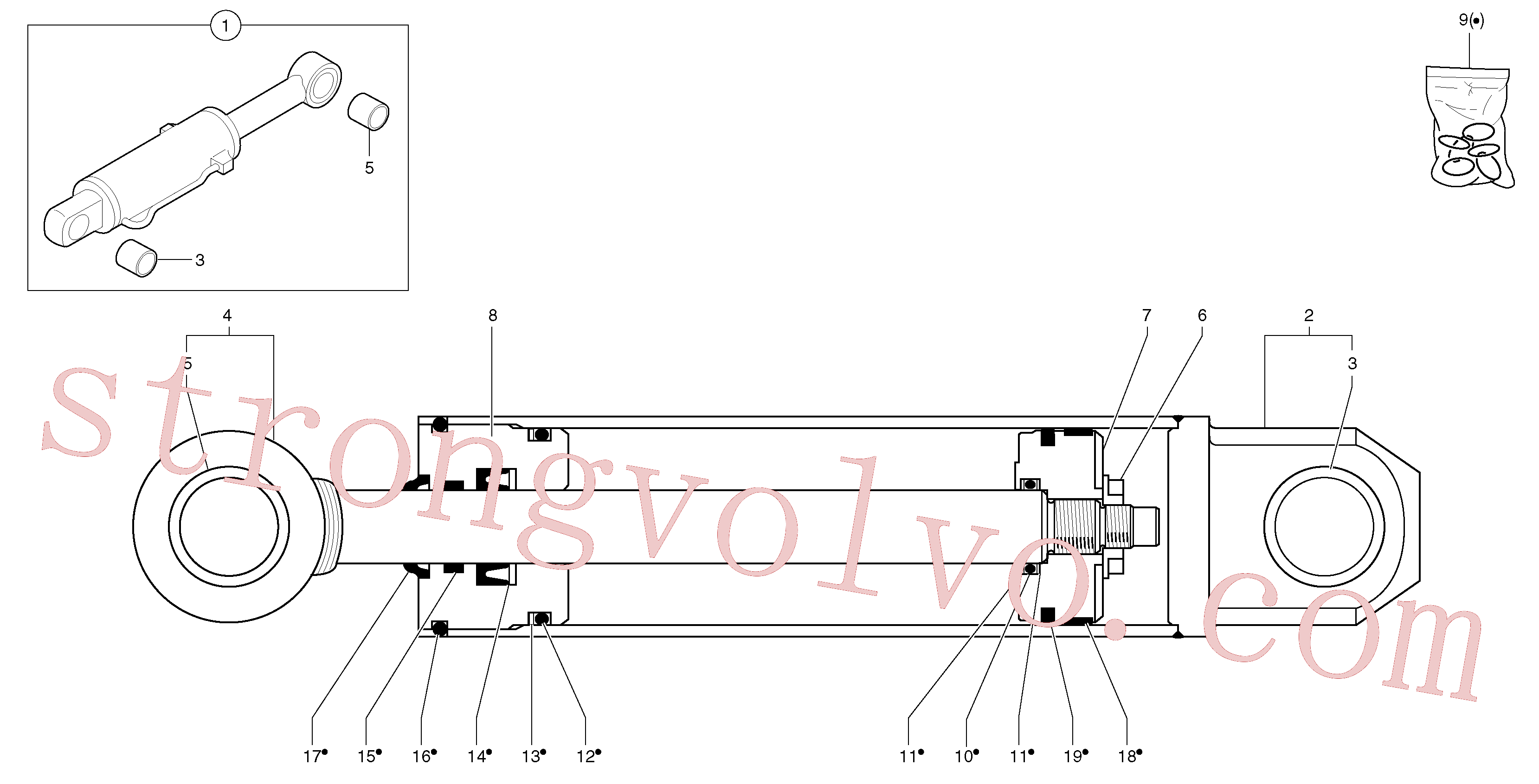 PJ4040098 Volvo Cilindro da lâmina niveladora(9275Y1 Montagem)