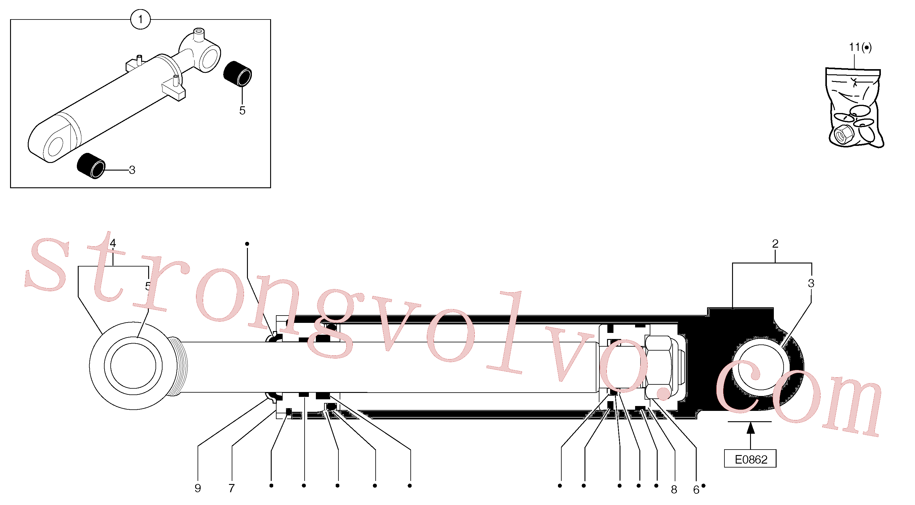 PJ3870029 Volvo Cilindro da lâmina niveladora(9275Z2 Montagem)