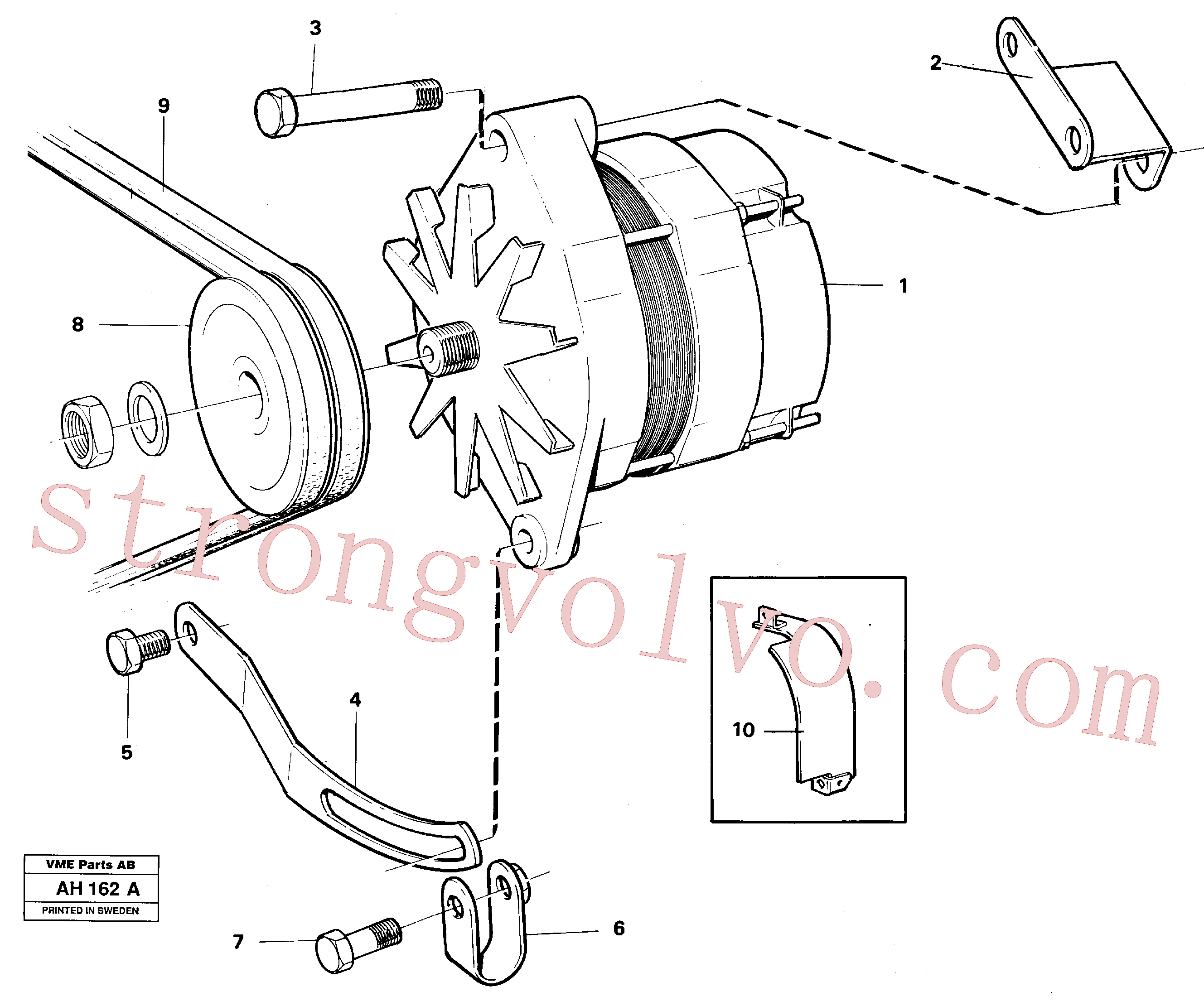 VOE466735 Volvo Alternador com detalhes de montagem(AH162A Montagem)