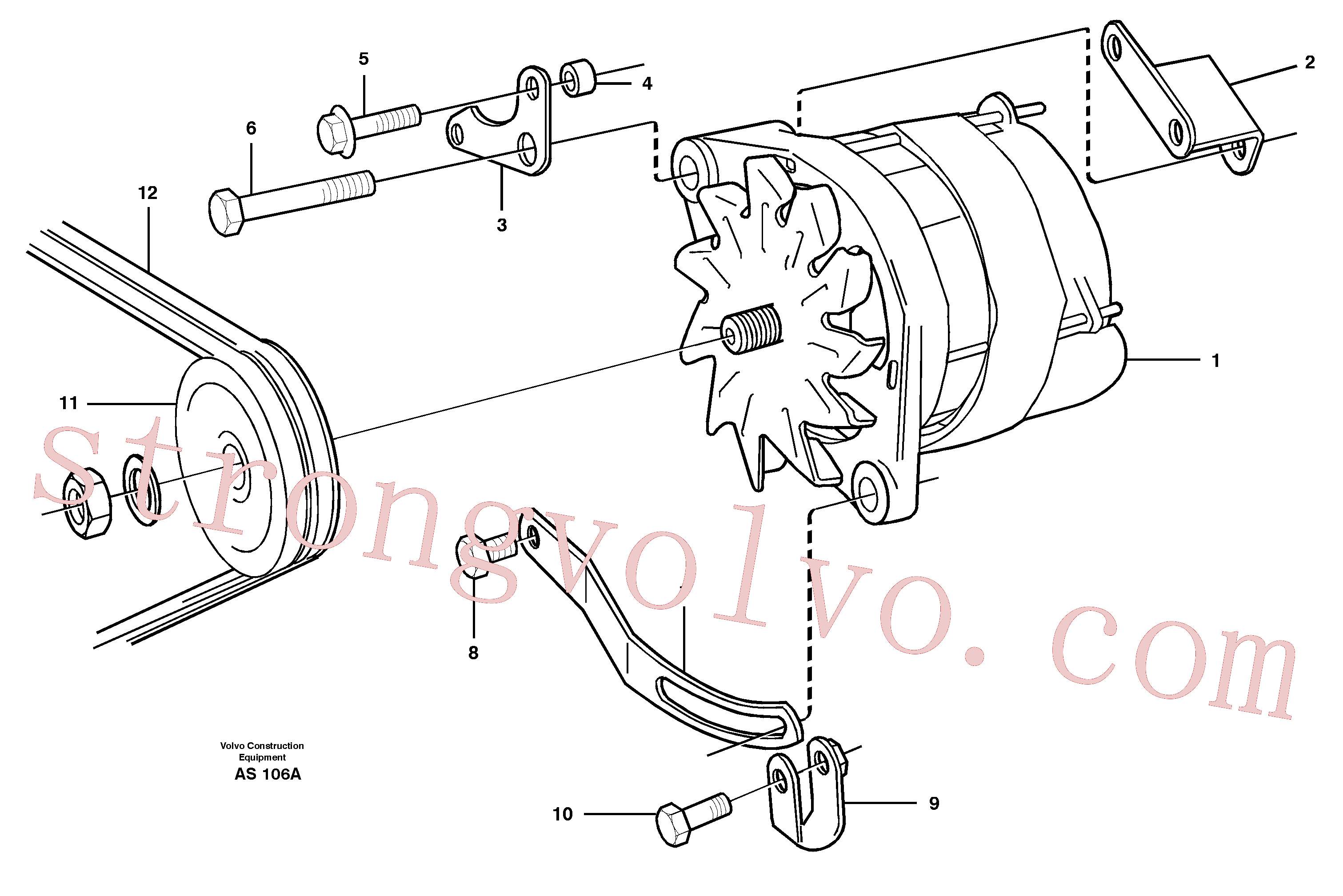 VOE13971005 Volvo Alternador com detalhes de montagem(AS106A Montagem)