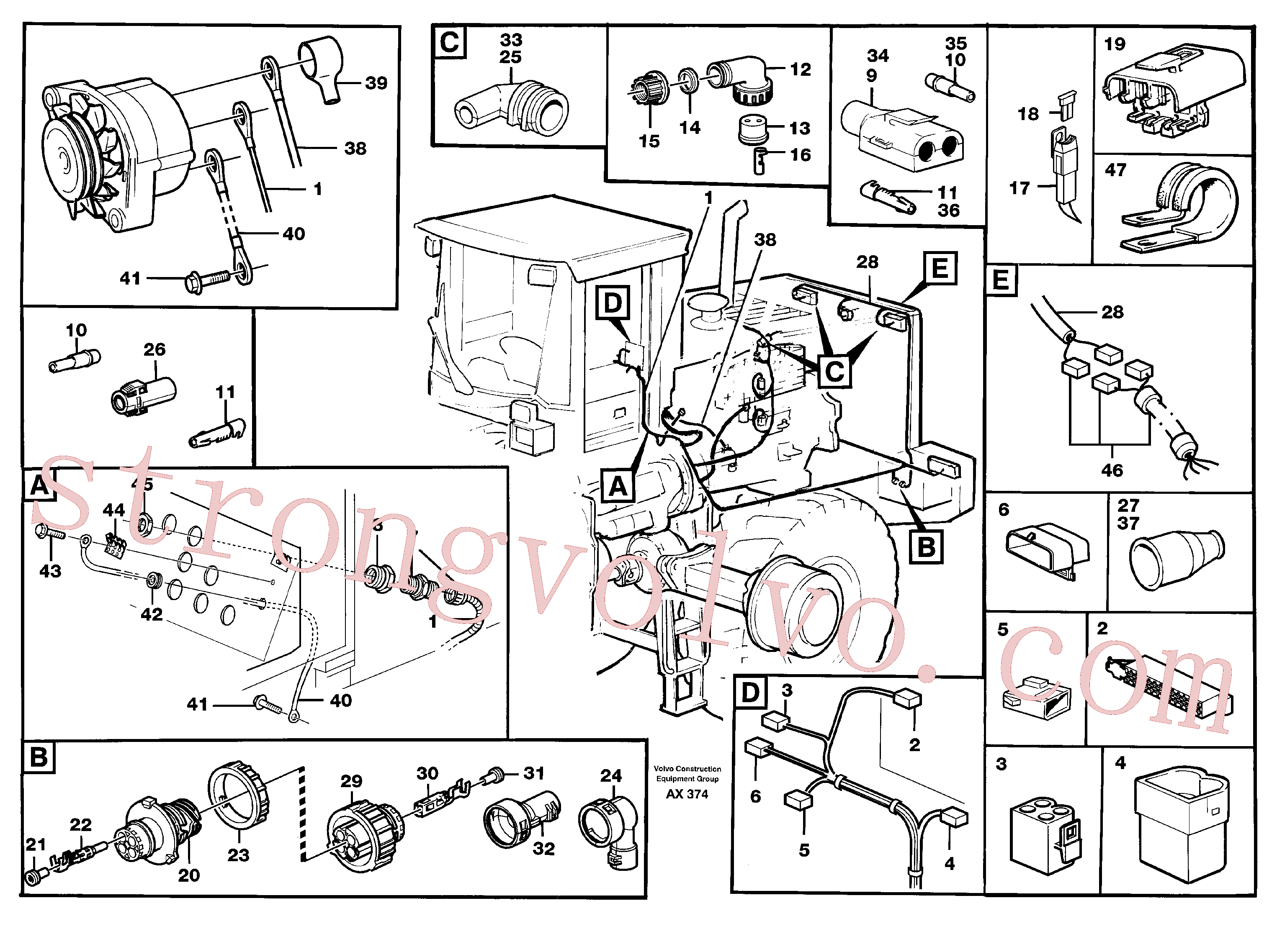 VOE1259829 Volvo Cablagem, traseira(AX374 Montagem)