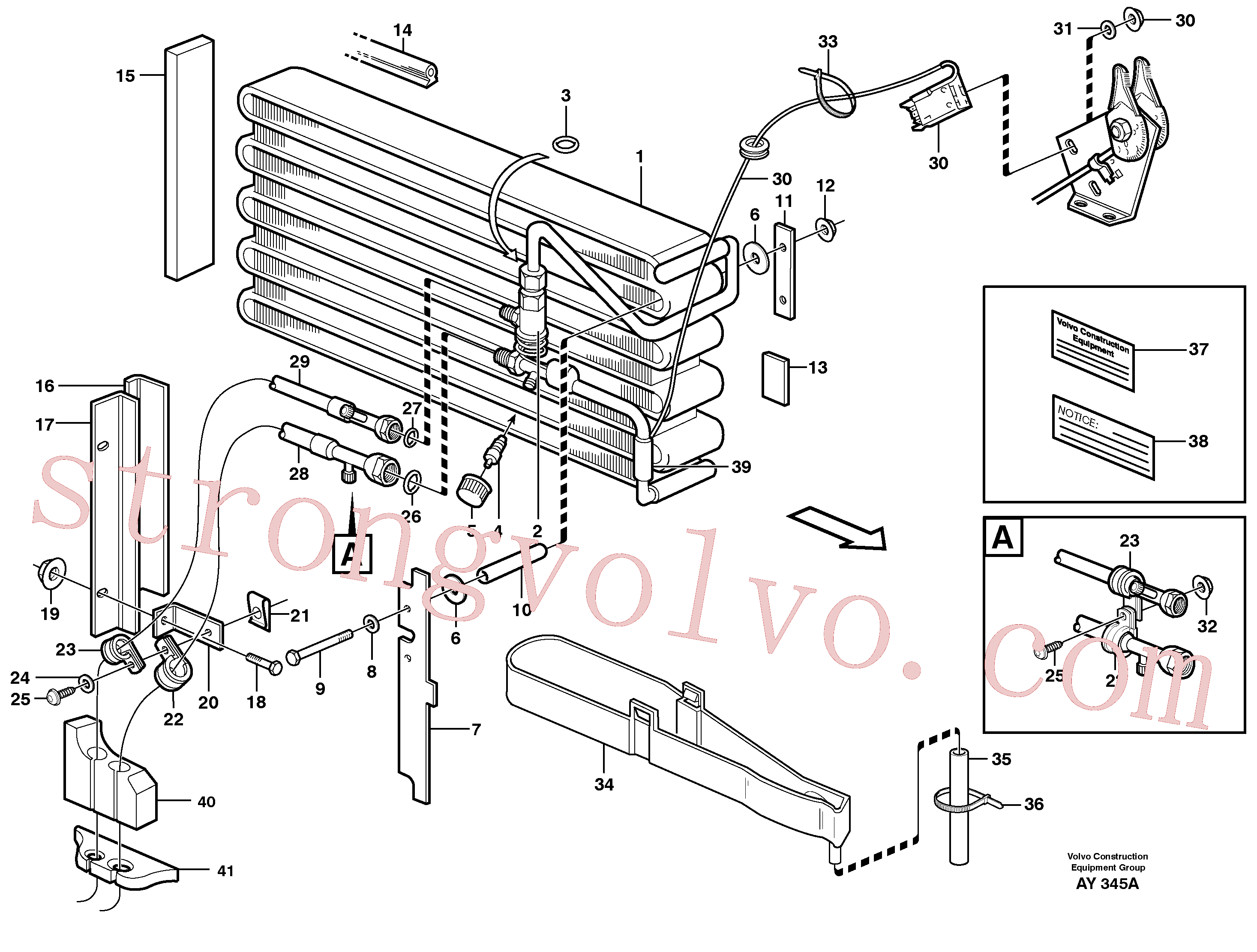 VOE955896 Volvo Evaporador para agente de refrigeração R134a com acessórios.(AY345A Montagem)