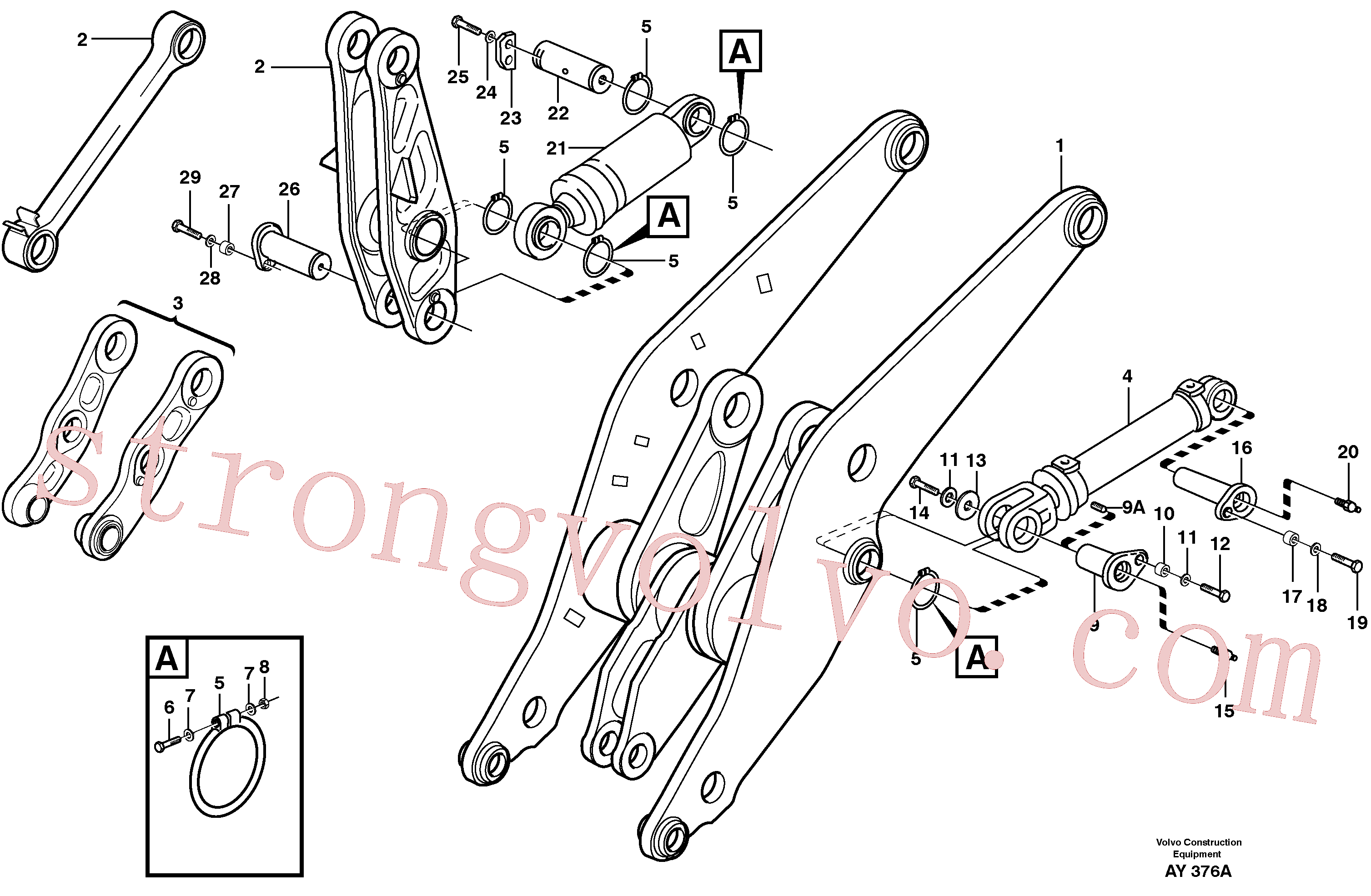 VOE14014634 Volvo Cilindro de elevação e rotação com peças de montagem.(AY376A Montagem)