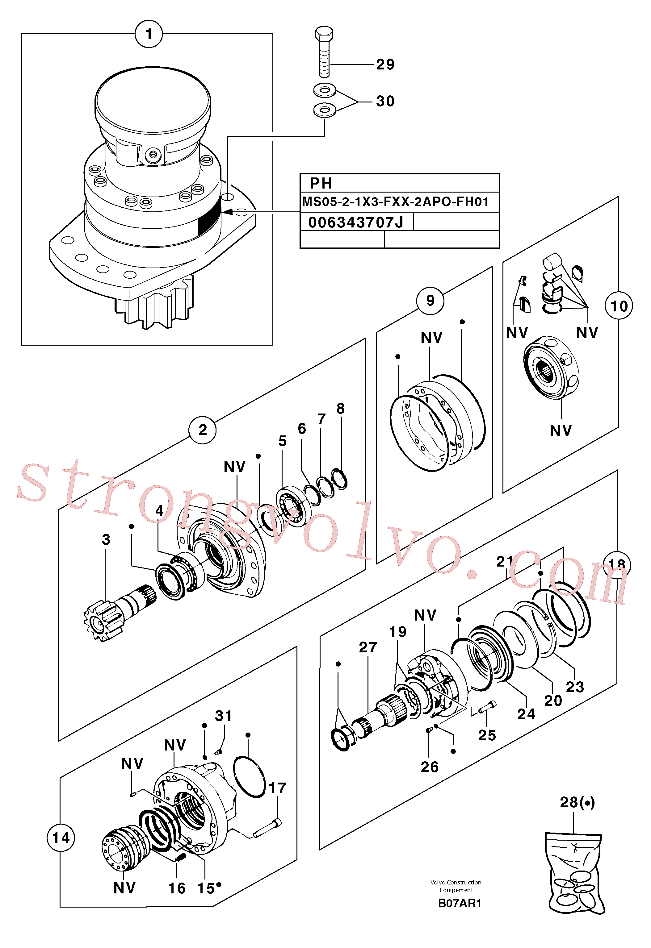 PJ7417000 Volvo Motor da engrenagem de rotação(B07AR1 Montagem)